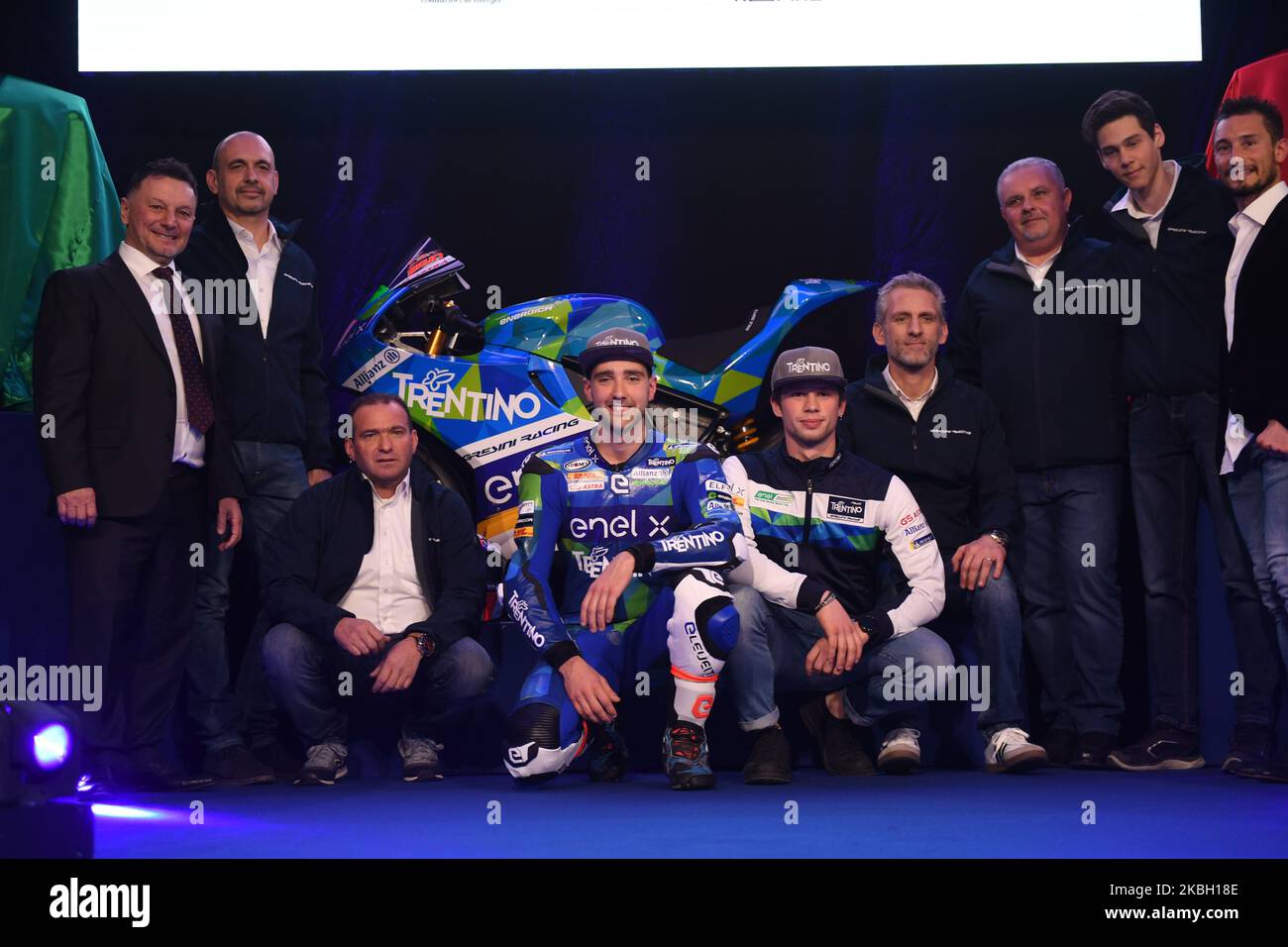 I campioni del mondo MotoE Matteo Milanese durante la presentazione del team Gresini Racing 2020 sul circuito Autodromo Enzo e Dino Ferrari, a Imola, il 15 febbraio 2020. (Foto di Andrea Diodato/NurPhoto) Foto Stock