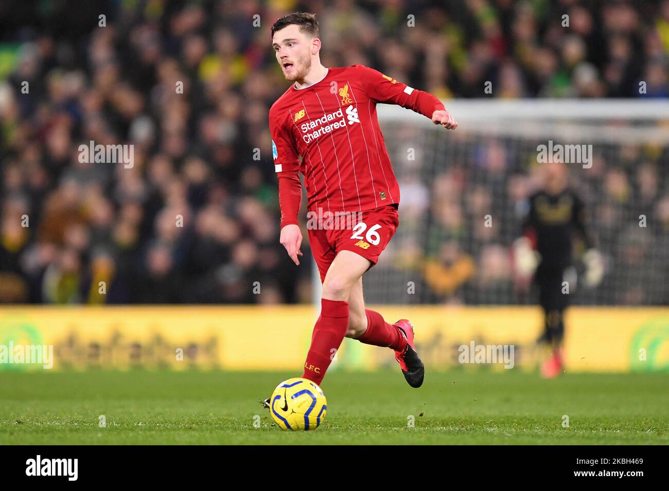 Andrew Robertson (26) di Liverpool durante la partita della Premier League tra Norwich City e Liverpool a Carrow Road, Norwich, sabato 15th febbraio 2020. (Foto di Jon Hobley/MI News/NurPhoto) Foto Stock