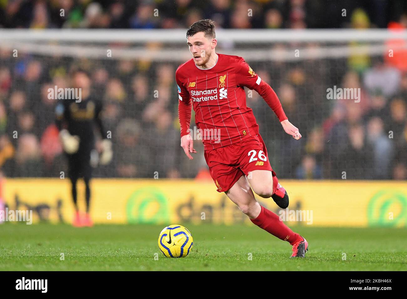 Andrew Robertson (26) di Liverpool durante la partita della Premier League tra Norwich City e Liverpool a Carrow Road, Norwich, sabato 15th febbraio 2020. (Foto di Jon Hobley/MI News/NurPhoto) Foto Stock