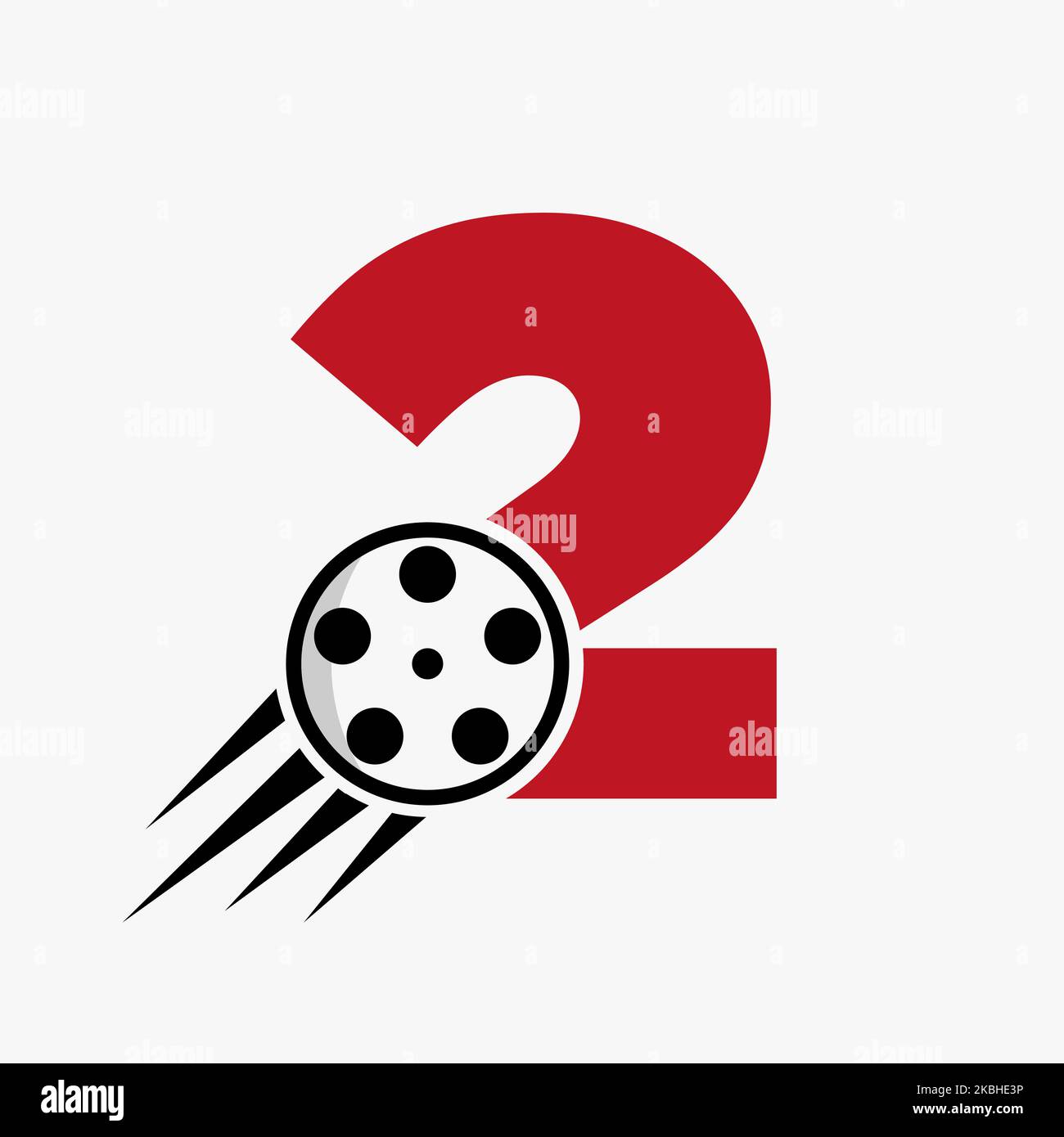 Lettera 2 Film Logo Concept con Film Reel per Media Sign, Movie Director Symbol Vector Template Illustrazione Vettoriale