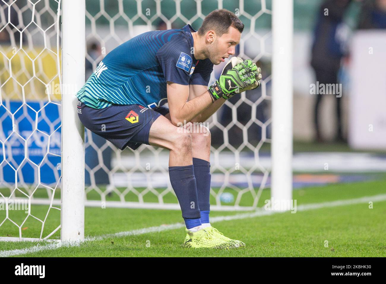 Dejan Iliev (Jagiellonia) durante la partita della Lega Polacca tra Legia Warsaw e Jagiellonia Bialystok, a Varsavia, Polonia, il 22 febbraio 2020. (Foto di Foto Olimpik/NurPhoto) Foto Stock