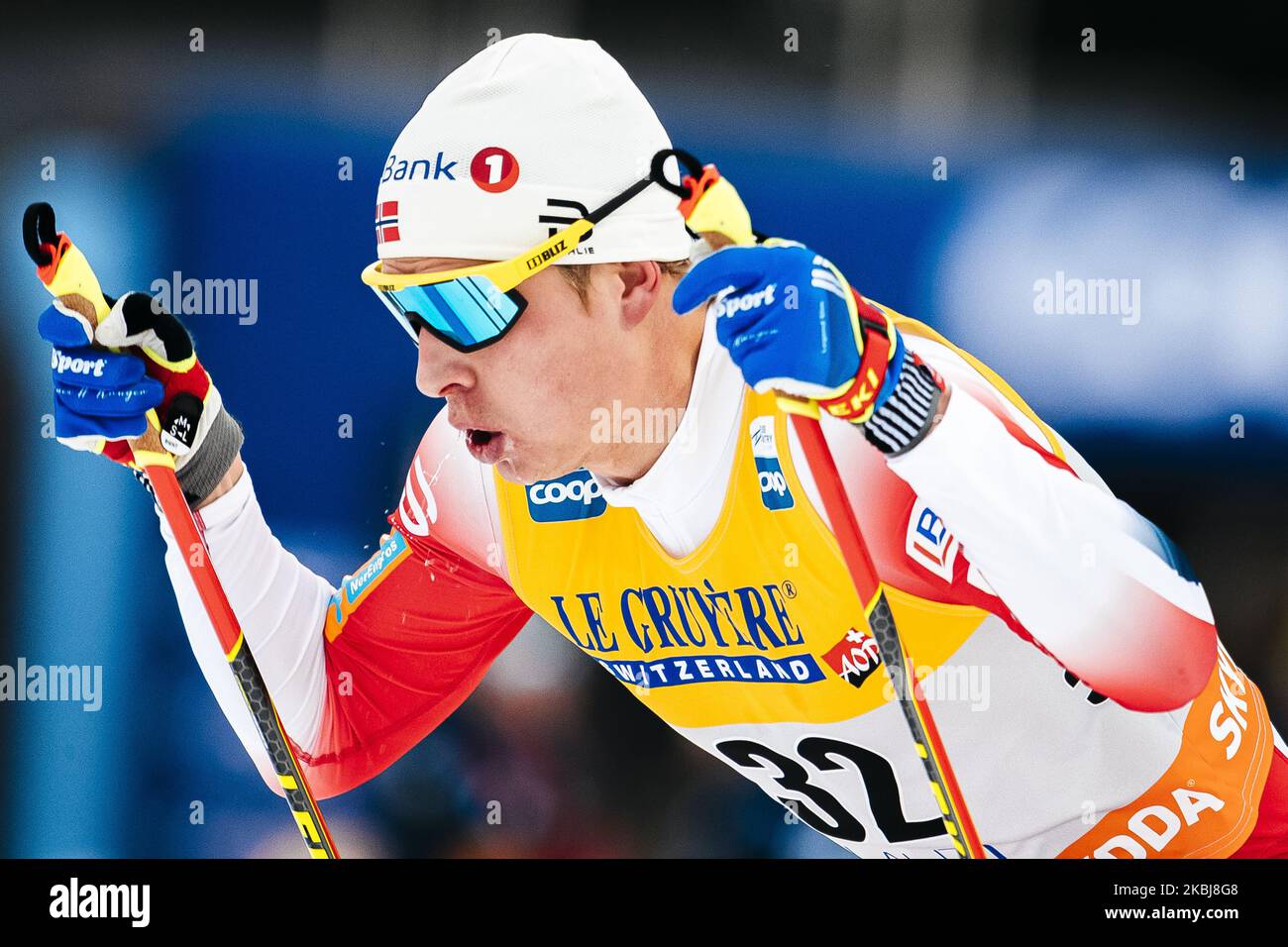 Simen Hegstad Krueger durante l’intervallo di fondo maschile di 15,0 km dei FIS Nordic Ski World Championships di Lahti, Finlandia, il 29 febbraio 2020. (Foto di Antti Yrjonen/NurPhoto) Foto Stock