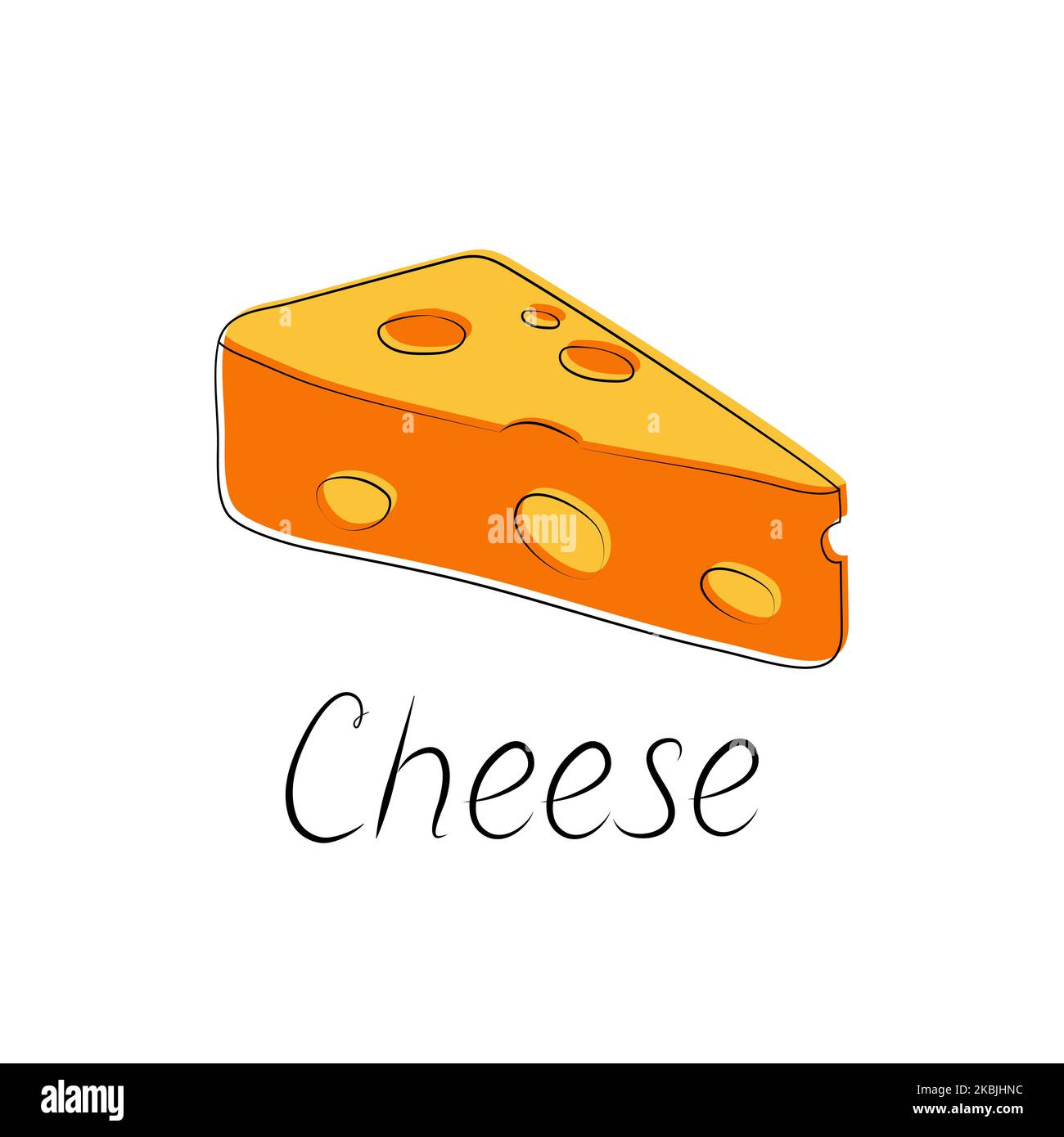 Illustrazione del formaggio e iscrizione scritta a mano. Pezzo di formaggio segno. Logo vettoriale. Illustrazione Vettoriale