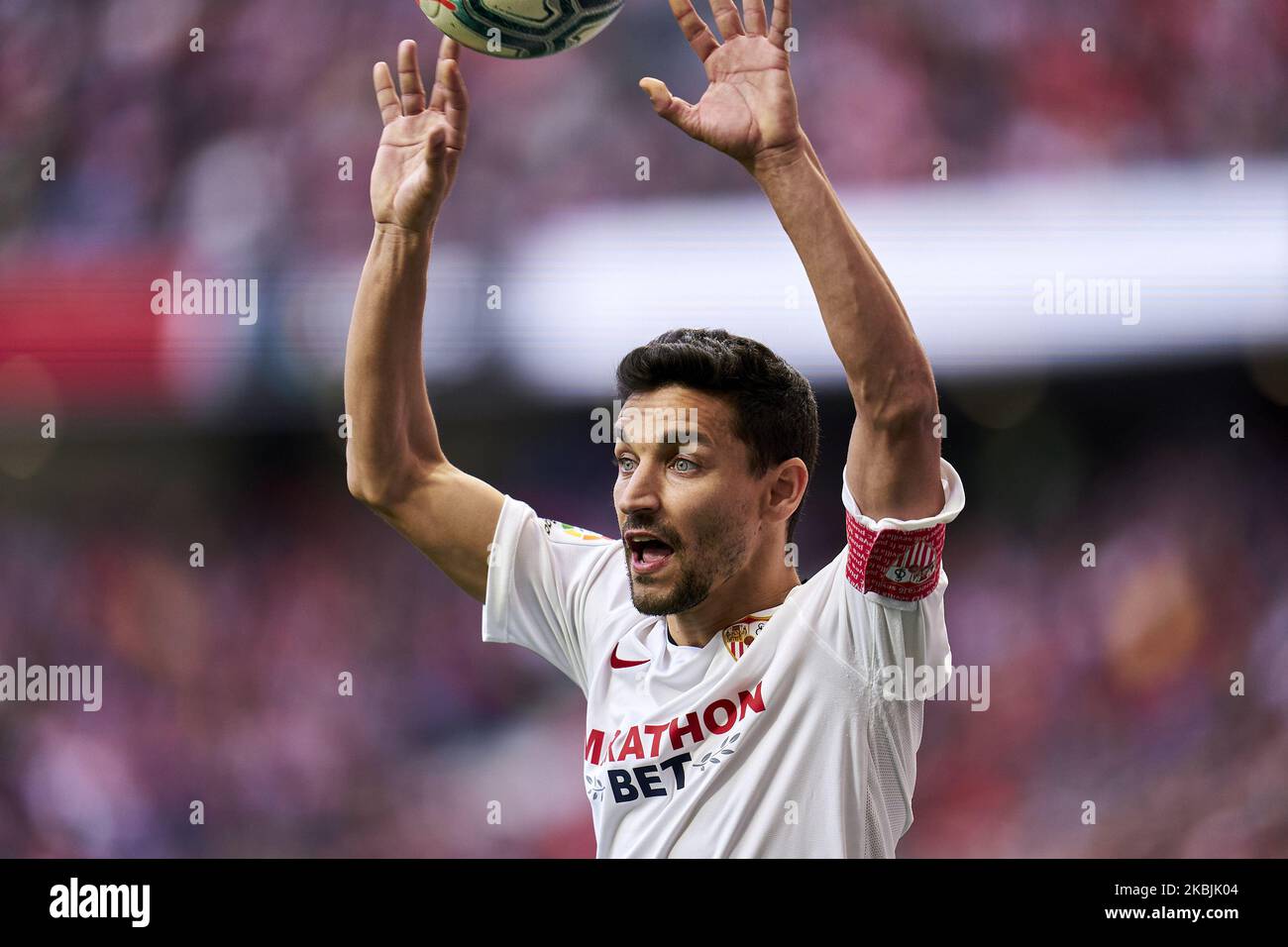 Jesus Navas of Sevilla durante la Liga partita tra Atletico de Madrid e Sevilla FC allo Stadio Wanda Metropolitano di Madrid, Spagna il 7 marzo 2020. (Foto di A. Ware/NurPhoto) Foto Stock