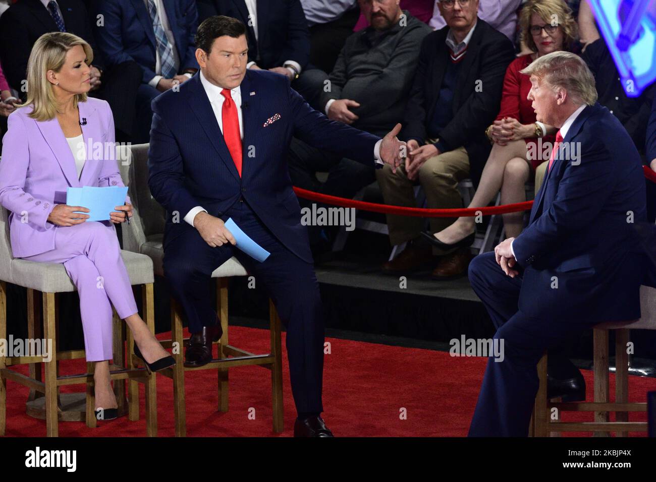 Il presidente Donald Trump reagisce alle domande del pubblico durante un municipio televisivo con il presidente Donald Trump, a Scranton, PA, il 5 marzo 2020. (Foto di Bastiaan Slabbers/NurPhoto) Foto Stock
