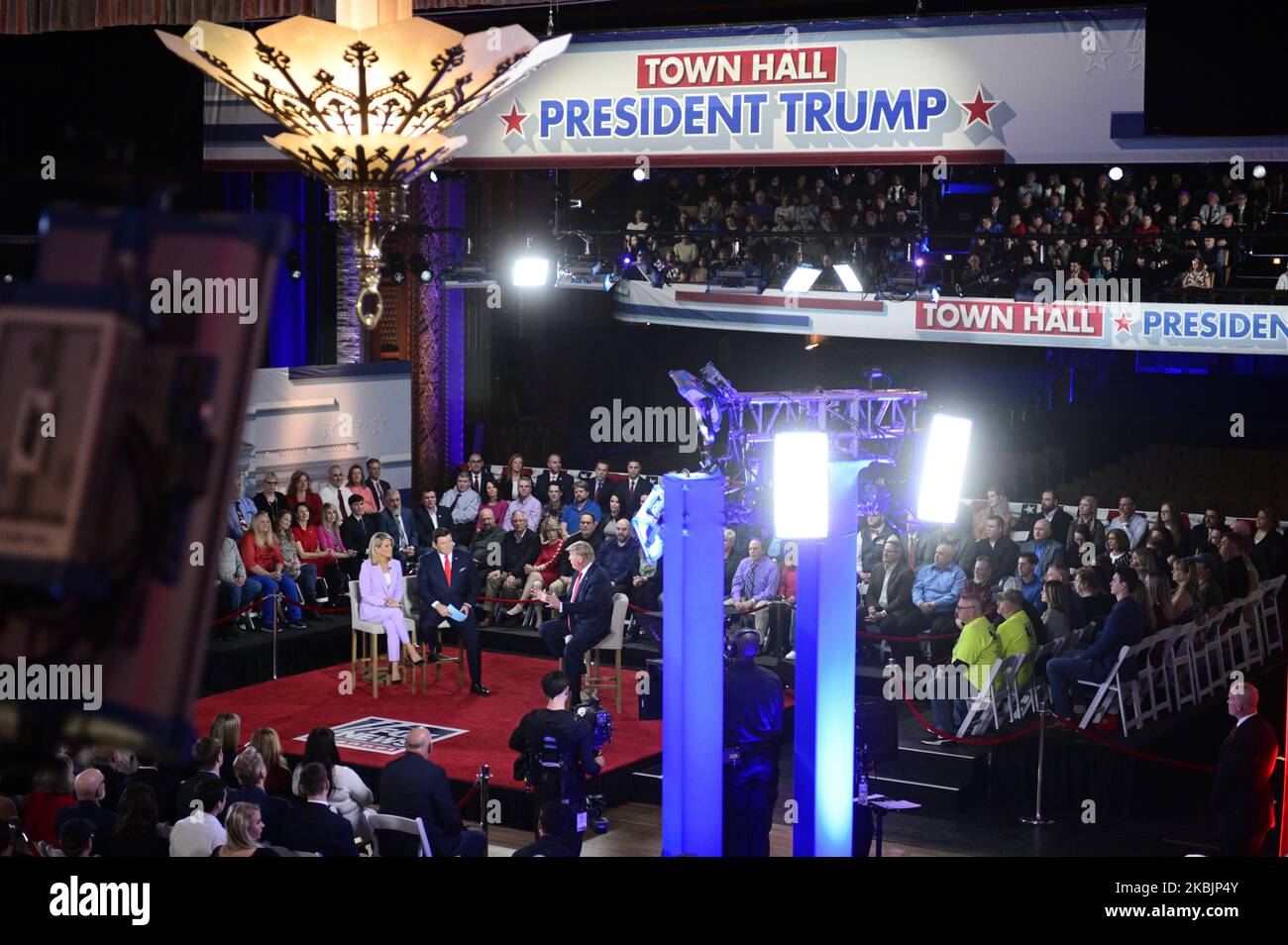 Il presidente Donald Trump reagisce alle domande del pubblico durante un municipio televisivo con il presidente Donald Trump, a Scranton, PA, il 5 marzo 2020. (Foto di Bastiaan Slabbers/NurPhoto) Foto Stock