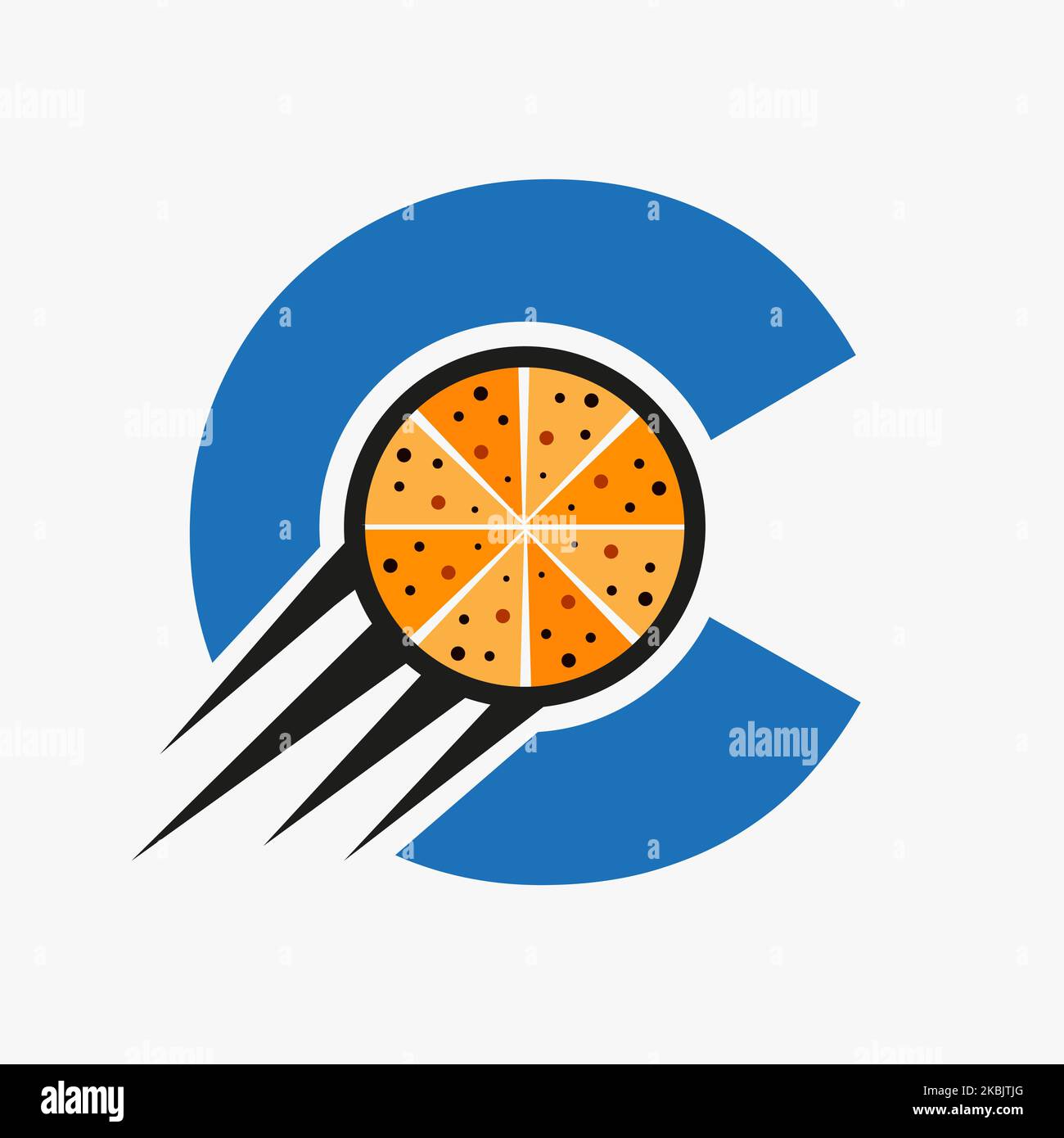 Lettera iniziale C Logo del caffè del ristorante con modello vettoriale del concetto della pizza Illustrazione Vettoriale