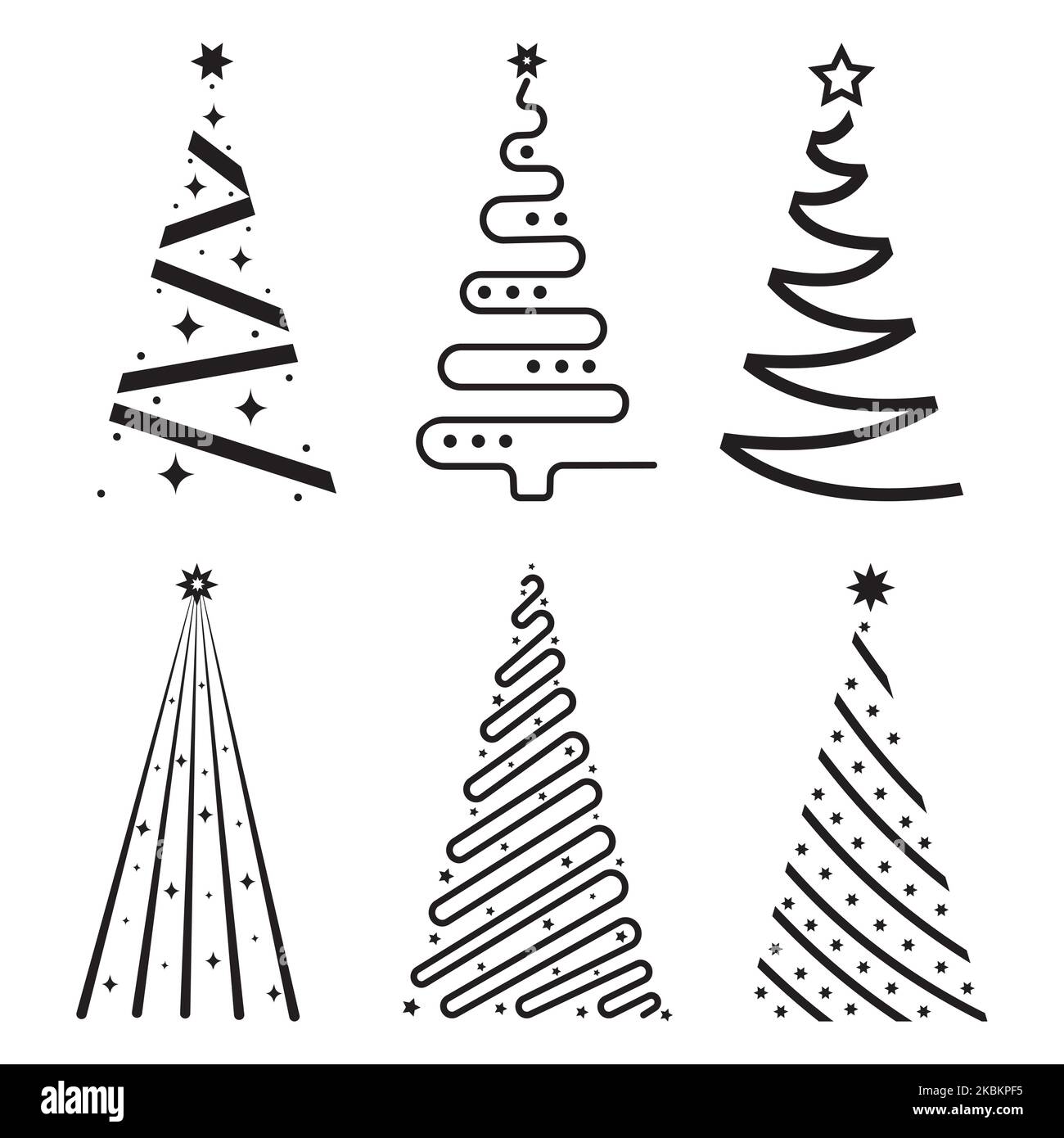 Un insieme di illustrazioni di un albero di Natale astratto doodle linee di schizzo vettoriali disegnate a mano. Illustrazione Vettoriale