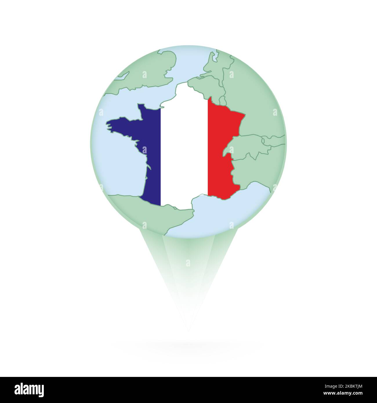 Mappa della Francia, icona di posizione elegante con mappa e bandiera della Francia. Icona a forma di pin verde. Illustrazione Vettoriale