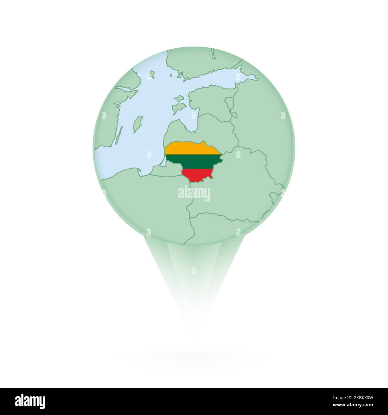 Mappa della Lituania, icona di posizione elegante con mappa e bandiera della Lituania. Icona a forma di pin verde. Illustrazione Vettoriale