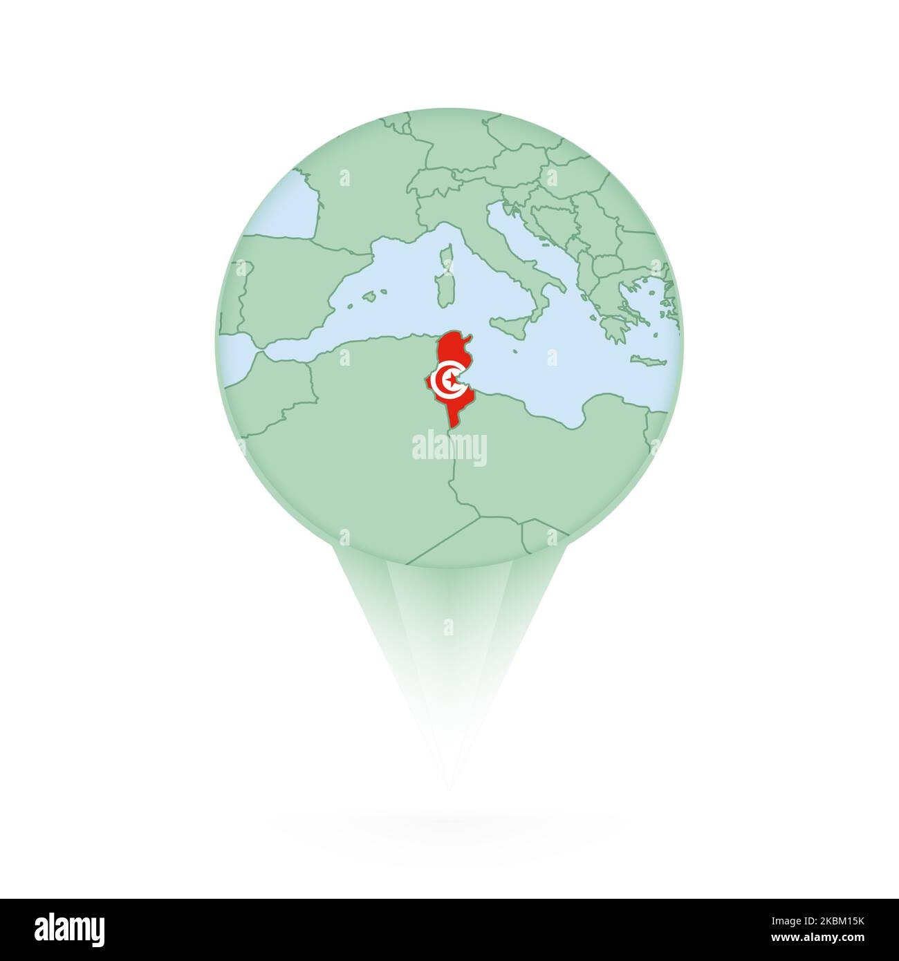 Tunisia mappa, icona di posizione elegante con mappa e bandiera della Tunisia. Icona a forma di pin verde. Illustrazione Vettoriale