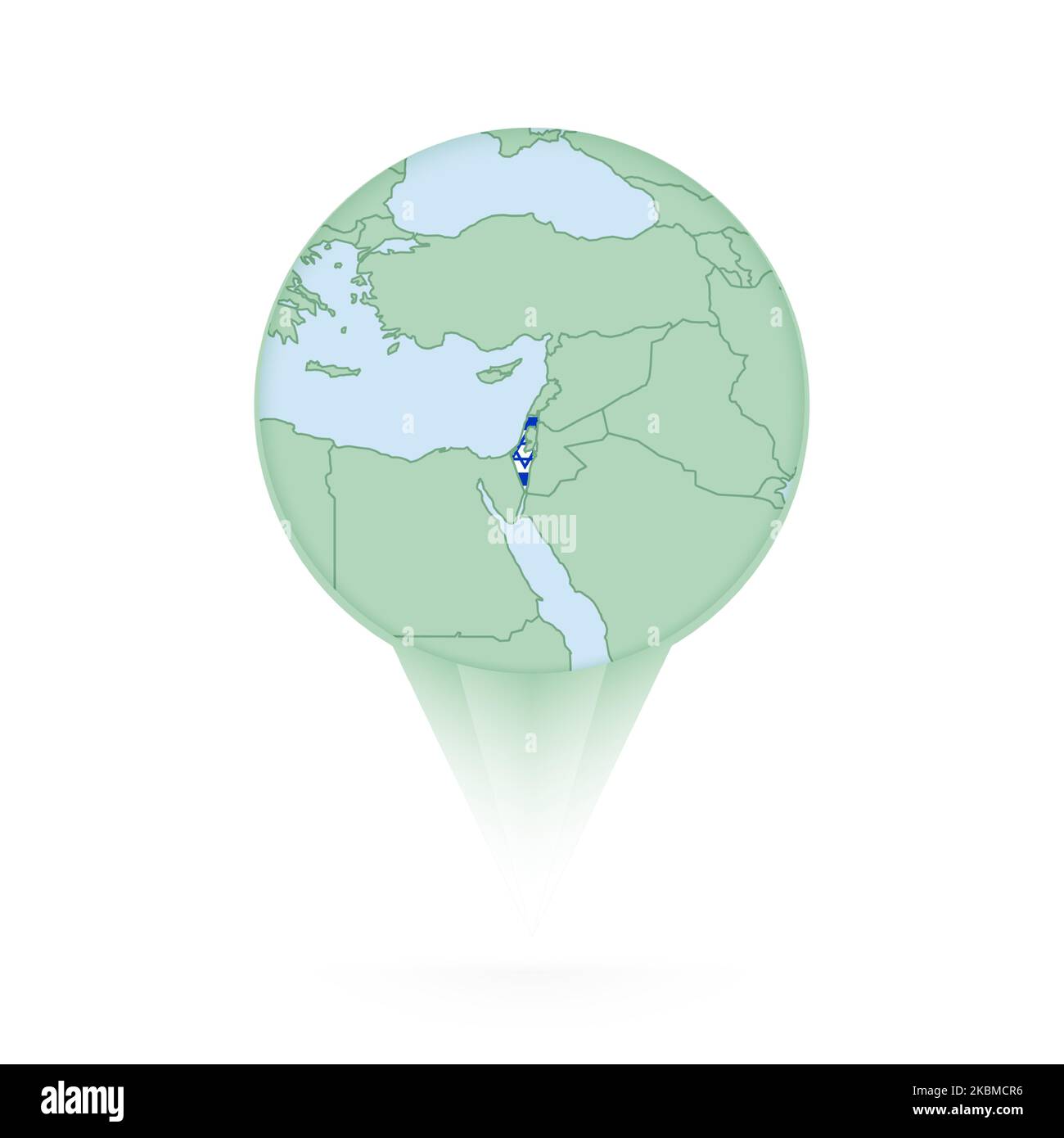 Mappa di Israele, icona di posizione elegante con mappa e bandiera di Israele. Icona a forma di pin verde. Illustrazione Vettoriale