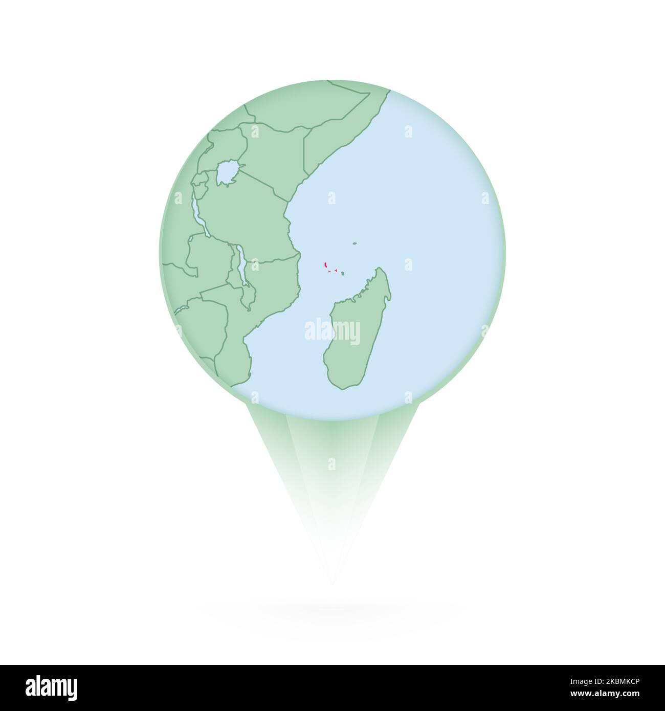 Comoros map, stylish location icon with Comoros map and flag. Green pin icon. Illustrazione Vettoriale