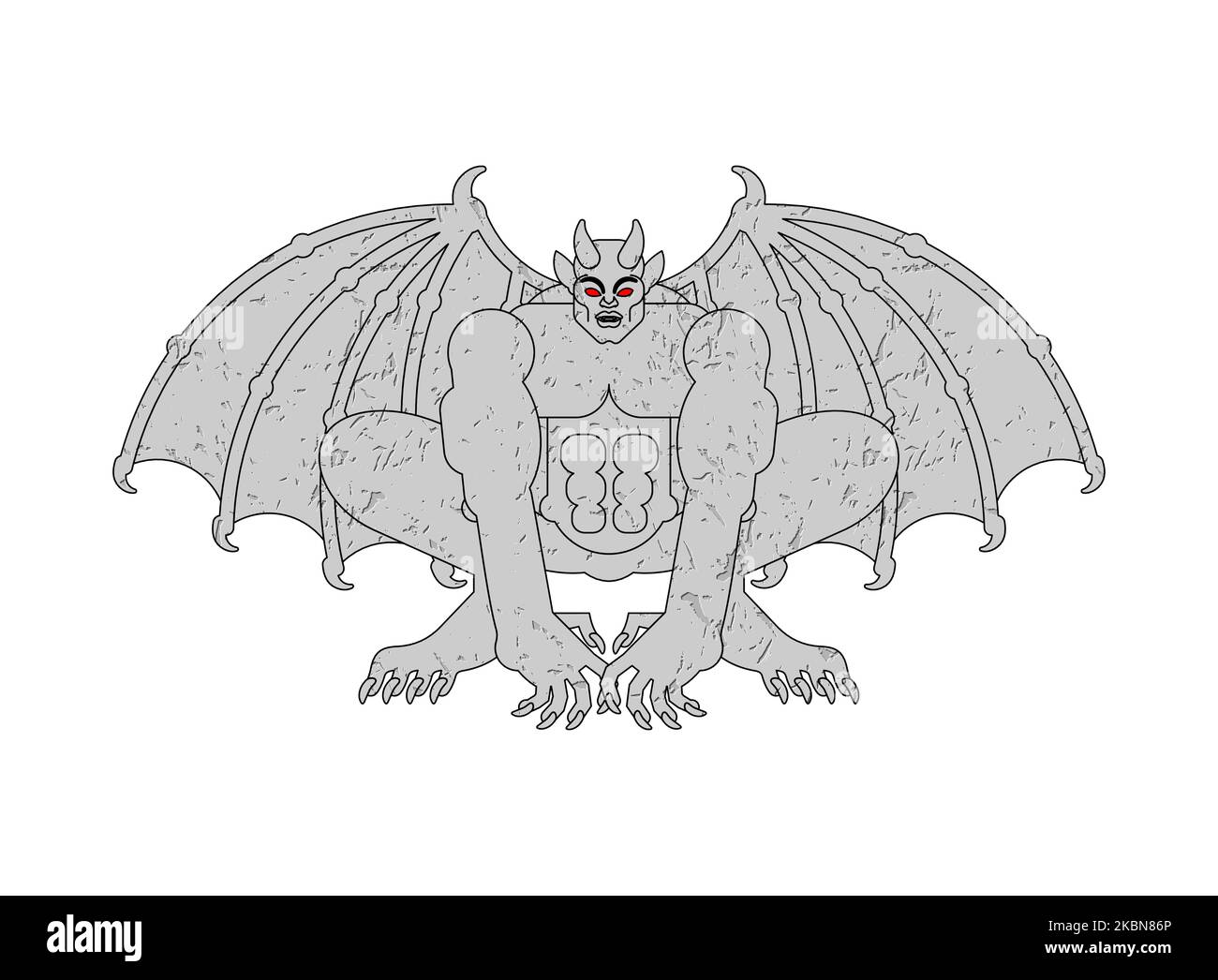 Gargoyle isolato. Carattere demonico di pietra, mostro. Fantastico oggetto architettonico. Illustrazione Vettoriale