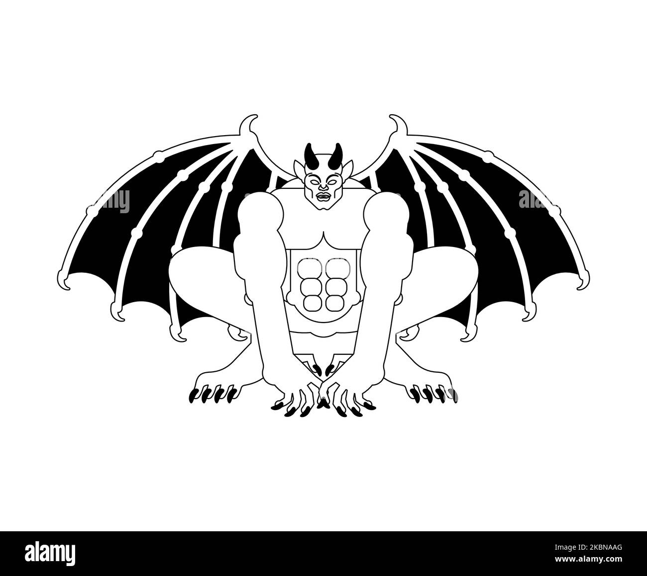 Gargoyle isolato. Carattere demonico di pietra, mostro. Fantastico oggetto architettonico. Illustrazione Vettoriale