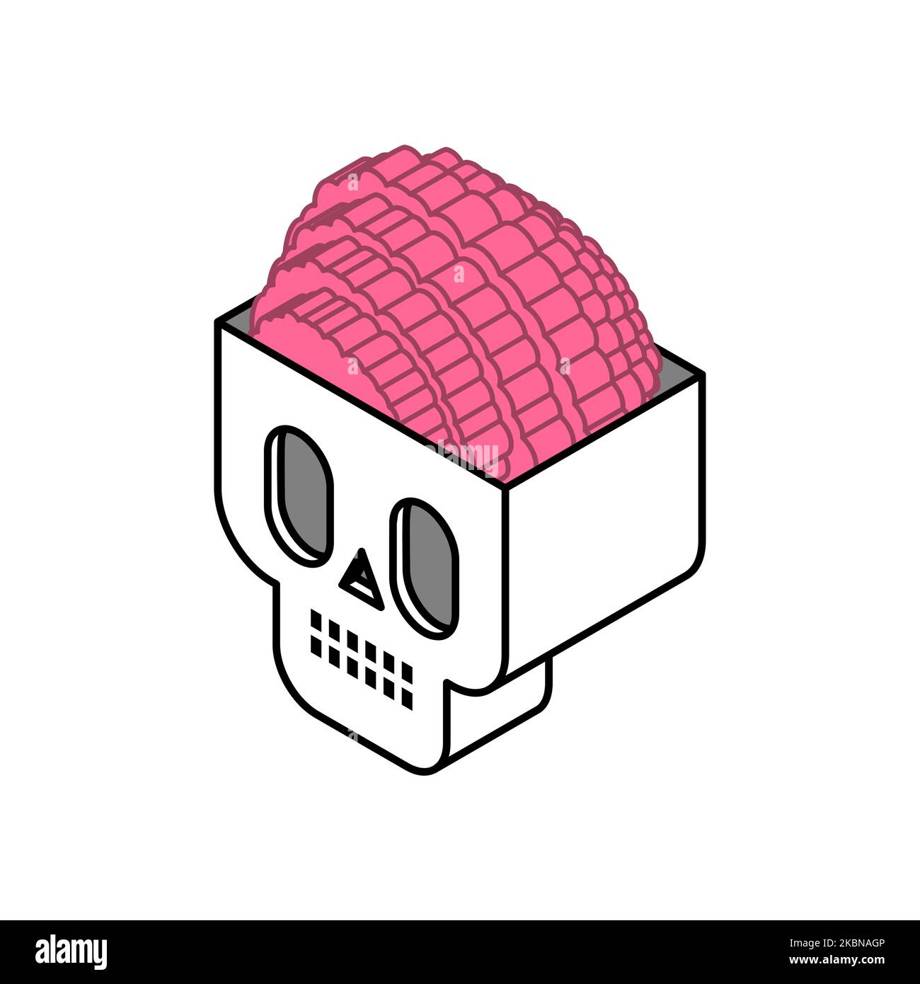 Cranio con icona di stile isometrico cerebrale. Cranio con illustrazione vettoriale del cervello Illustrazione Vettoriale