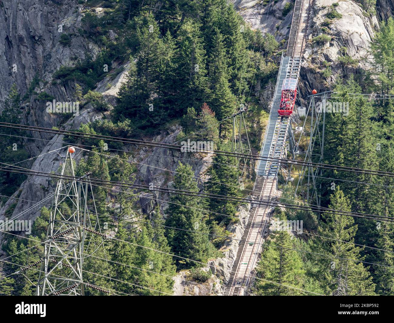 Gelmerbahn, montagne russe, cabinovia aperta, vicino Grimselpass, Svizzera Foto Stock