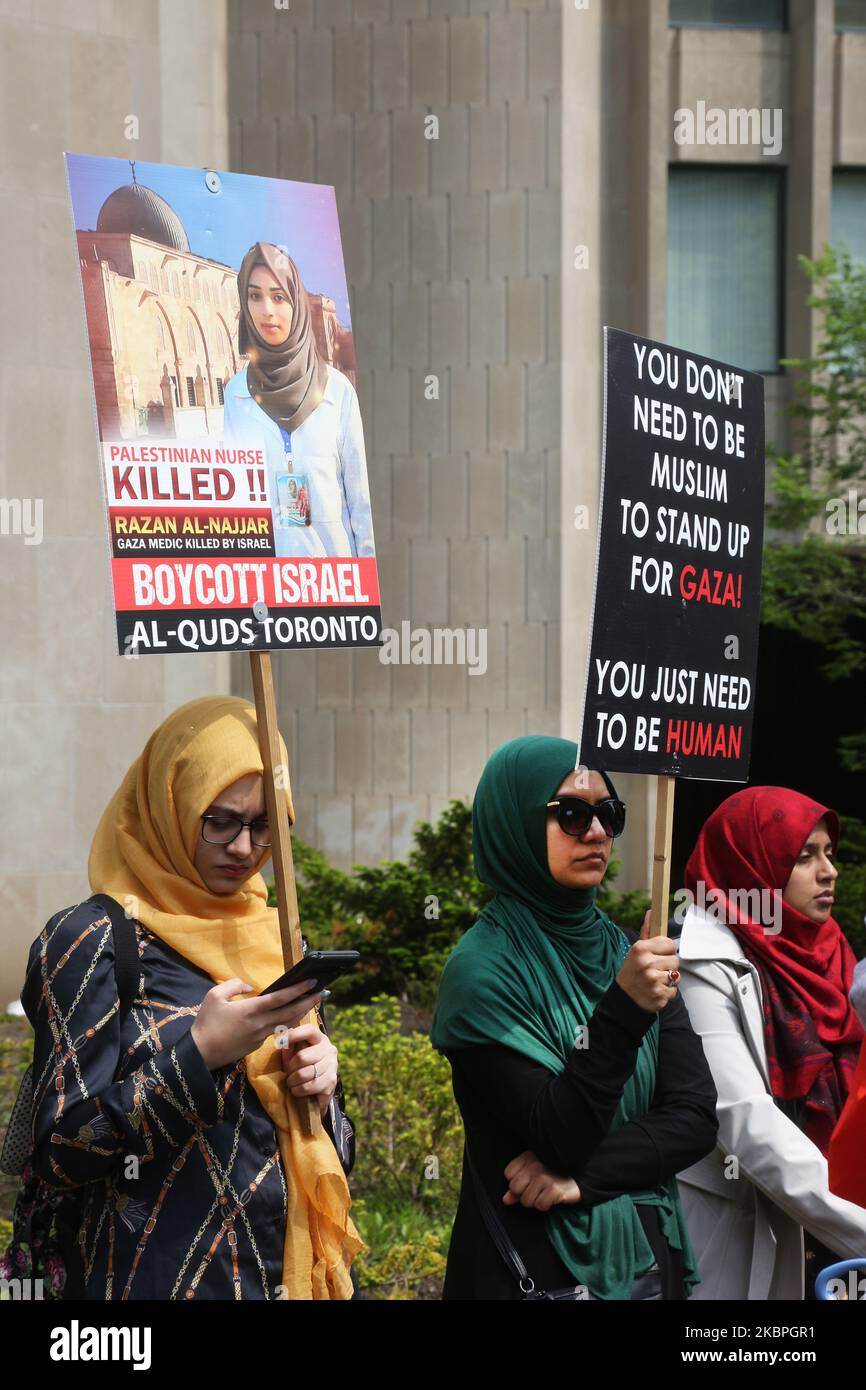 Al Quds Day (al-Quds Day) si raduna al di fuori del consolato statunitense a Toronto, Ontario, Canada il 01 maggio 2019. I raduni al Quds Day si sono svolte in oltre 800 città in tutto il mondo per denunciare la continua occupazione della Palestina da parte di Israele. 'Al Quds' è il nome arabo di Gerusalemme, è un evento annuale che si è tenuto l'ultimo venerdì del Ramadan, iniziato dalla Repubblica islamica dell'Iran nel 1979 per esprimere sostegno ai palestinesi e opporsi al sionismo e a Israele. (Foto di Creative Touch Imaging Ltd./NurPhoto) Foto Stock