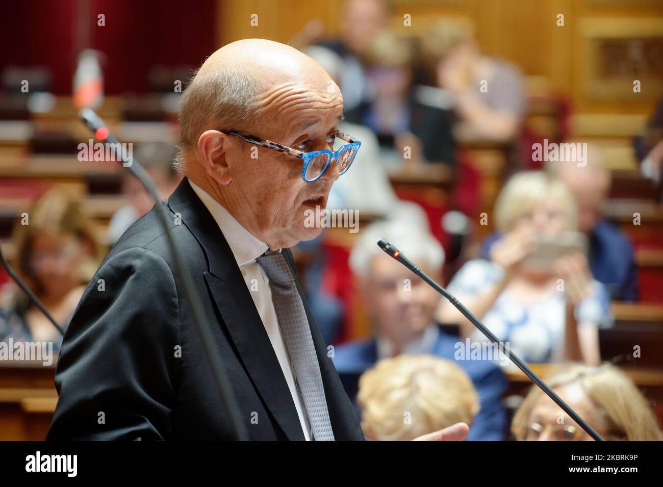 Il Ministro degli Esteri francese Jean-Yves le Drian interviene alla sessione settimanale delle interrogazioni per il governo al Senato francese - 24 giugno 2020, Parigi (Foto di Daniel Pier/NurPhoto) Foto Stock