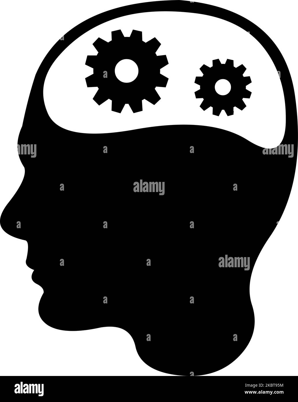 Illustrazione vettoriale dell'icona della silhouette della testa di una persona con gli ingranaggi nella testa, nel concetto di pensiero dell'uomo Illustrazione Vettoriale