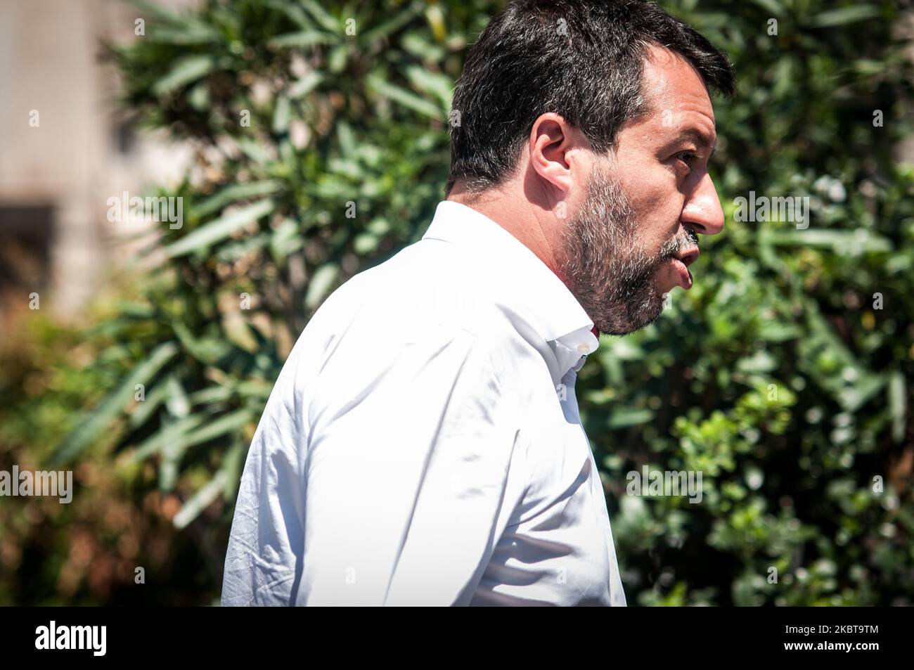 Il leader del partito politico Lega Matteo Salvini protesta durante una manifestazione chiamata 'Blocca Italia' (Block Italy) il 9 luglio 2020 a Roma. Il leader della Lega sta protestando contro il governo italiano che ritiene stia bloccando l'economia italiana e di chiedere il rilascio della situazione di autostrade S.p.A. (Foto di Andrea Ronchini/NurPhoto) Foto Stock