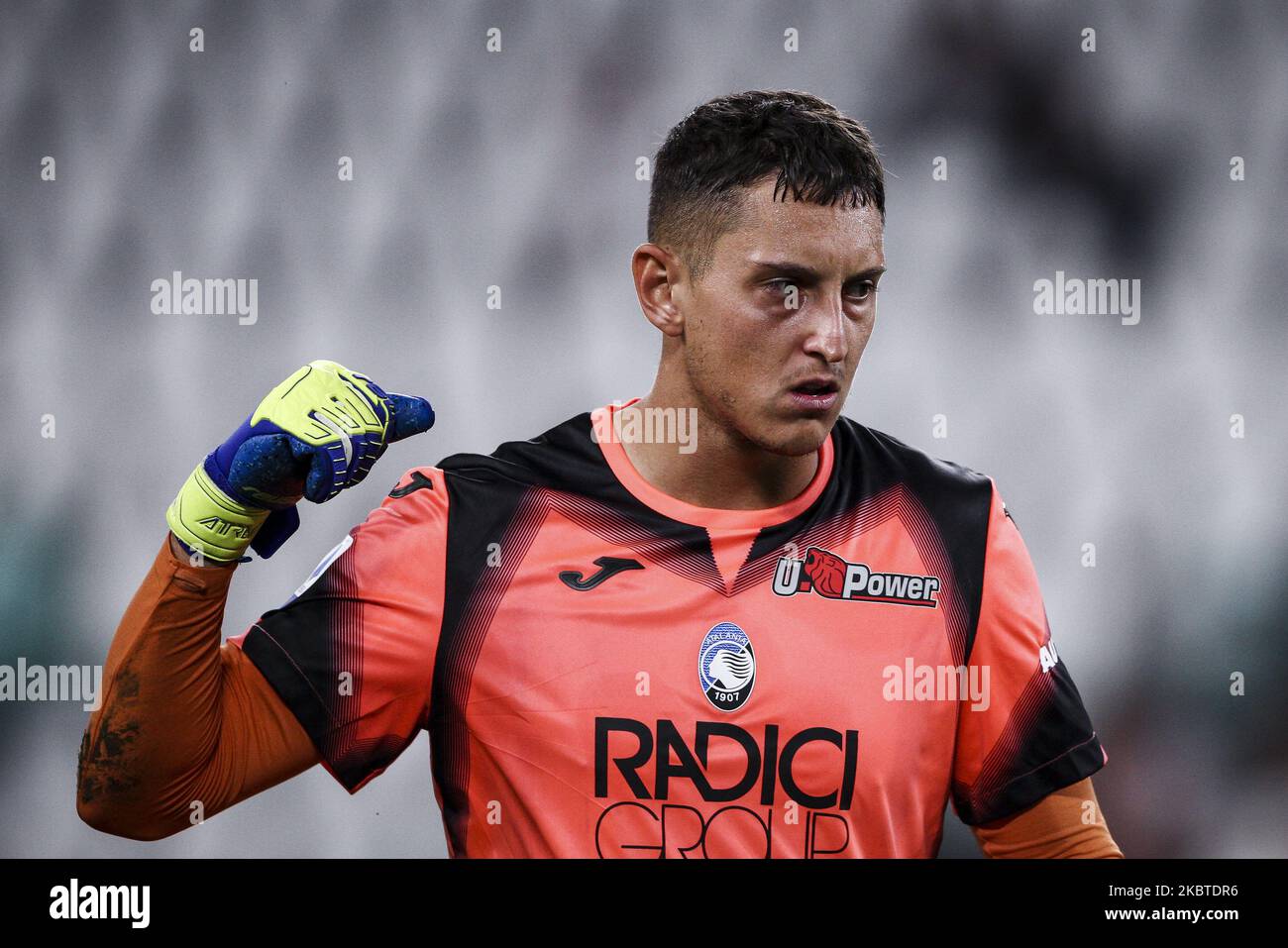 Il portiere Atalanta Pierluigi Gollini (95) festeggia durante la Serie Una partita di calcio n.32 JUVENTUS - ATALANTA il 11 luglio 2020 allo Stadio Allianz di Torino, Piemonte, Italia. (Foto di Matteo Bottanelli/NurPhoto) Foto Stock