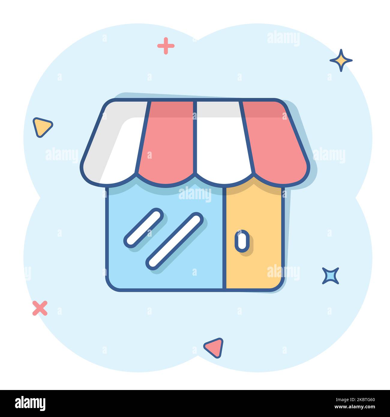 Icona Mall in stile comico. Memorizzazione di illustrazioni vettoriali su sfondo bianco isolato. Acquista Splash Effect business concept. Illustrazione Vettoriale