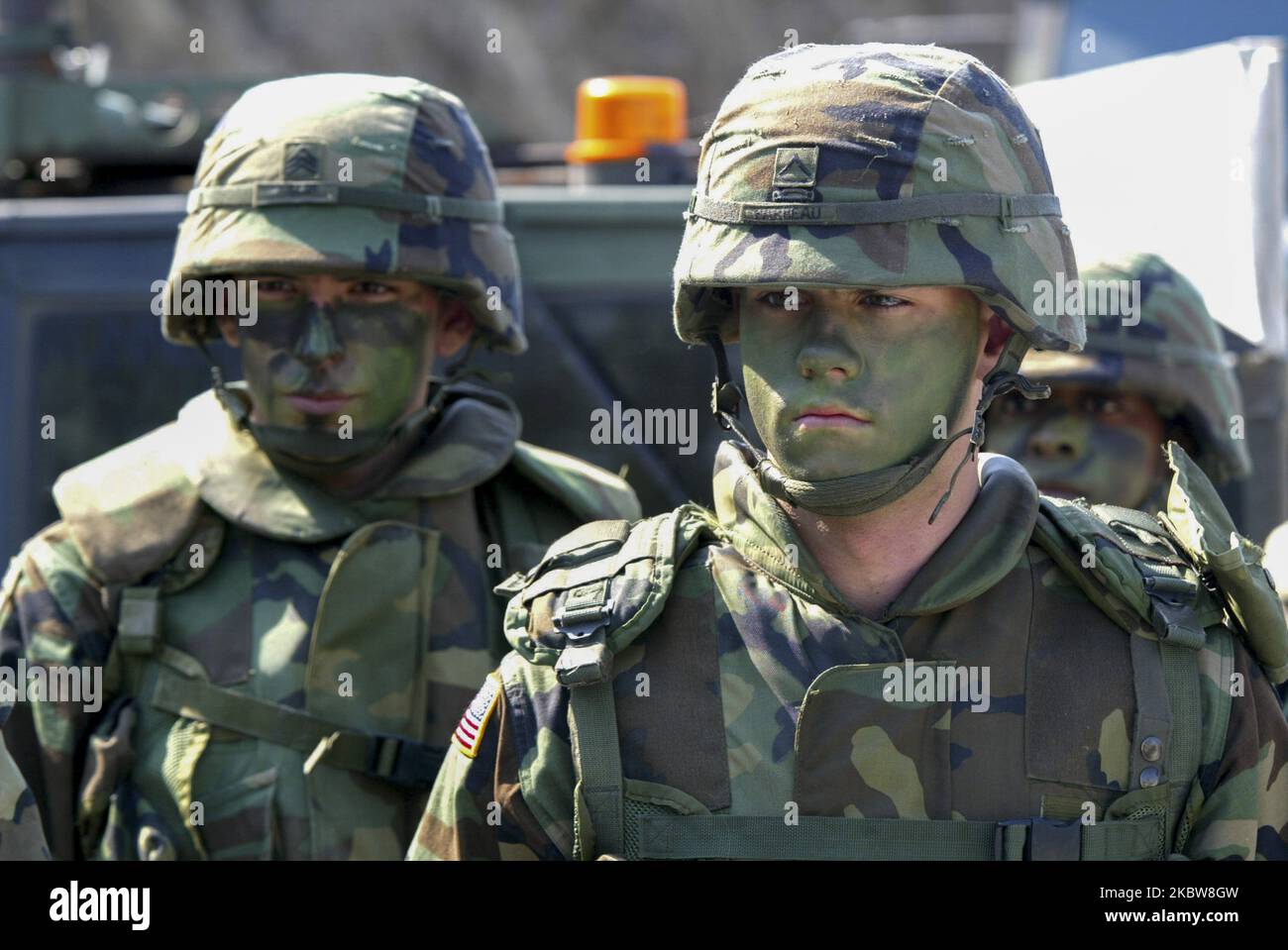 Marzo 20, 2005-Chilgok, Corea del Sud-USA i veicoli della Brigata militare Stryker prendono parte ad un esercizio su Operation Road a Chilgok-Gun, Corea del Sud. (Foto di Seung-il Ryu/NurPhoto) Foto Stock