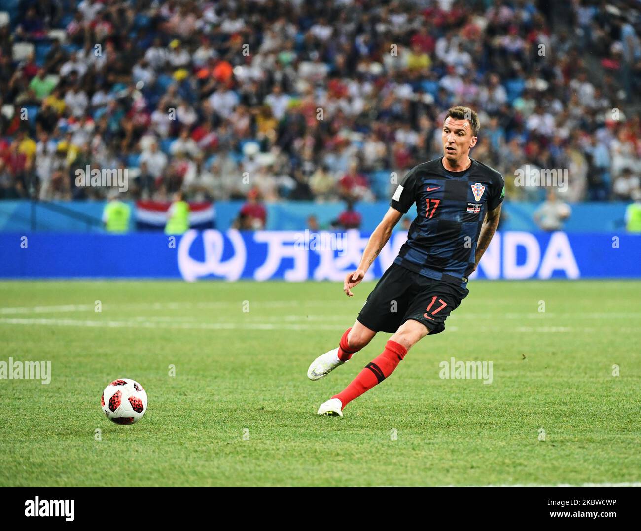 Mario Mandžuki? Durante la partita della Coppa del mondo FIFA Danimarca contro Croazia al Nizhny Novgorod Stadium, Nizhny Novgorod, Russia, il 1 luglio 2018. (Foto di Ulrik Pedersen/NurPhoto) Foto Stock