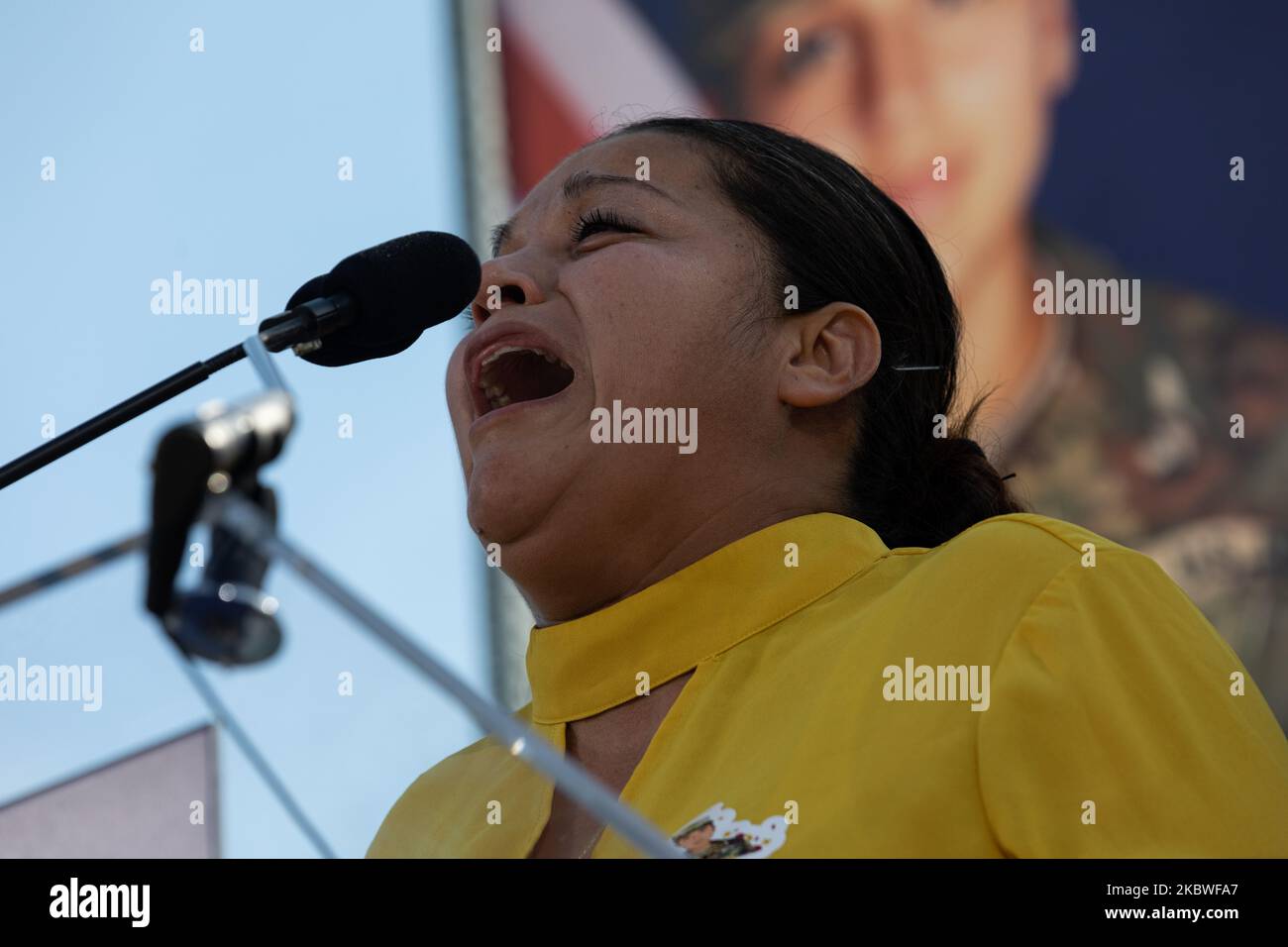 Gloria Guillen, è visto per chiedere giustizia per sua figlia durante un realmente al centro commerciale nazionale a Washington, D.C. 30 luglio 2020. Vanessa Guillen è andato perso dal suo posto a Fort Hood, Texas, il 22 aprile, ma i suoi resti non sono stati scoperti fino a giugno 30. Un compagno di soldato, Aaron David Robinson, era il principale sospettato nell'omicidio di Guillen e si sparò a morte mentre gli si avvicinava la polizia. (Foto di Aurora Samperio/NurPhoto) Foto Stock