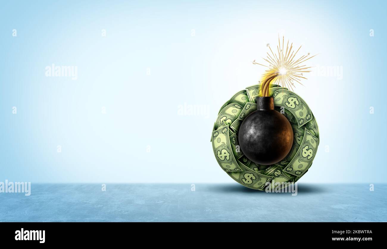 Economia iperinflazionata e concetto di inflazione globale o economia sopravvalutata come crisi finanziaria e prezzi gonfiati come rischio finanziario per gli investitori Foto Stock