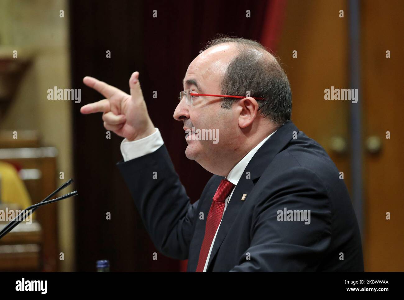 Miquel Iceta, del PSC, durante la sessione plenaria straordinaria, il 07th agosto 2020, si è svolta la monarchia spagnola nel Parlamento catalano, a Barcellona (Spagna). (Foto di Joan Valls/Urbanandsport/NurPhoto) Foto Stock