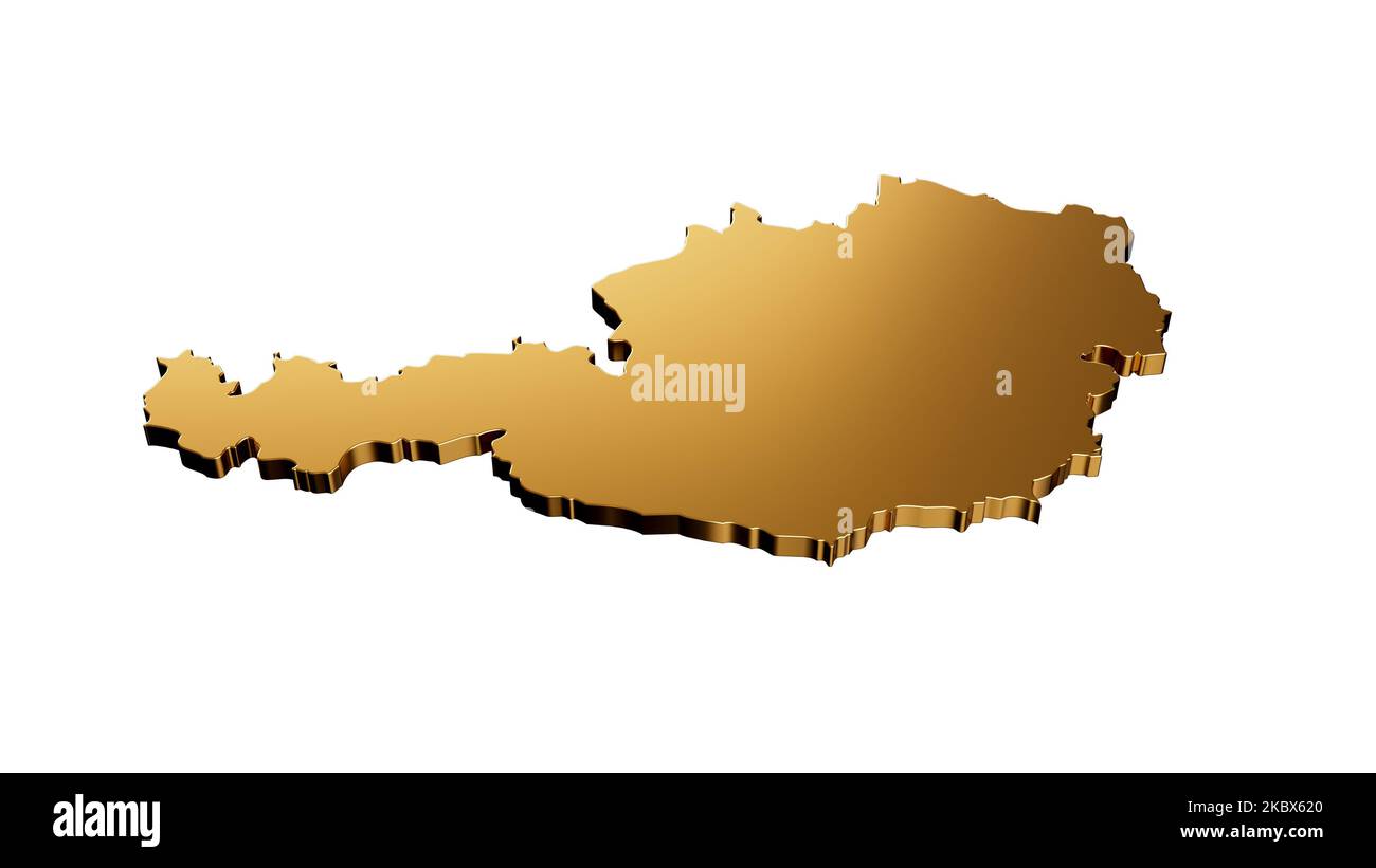 Un'illustrazione della mappa esclusiva dell'oro dell'Austria isolata su uno sfondo bianco Foto Stock