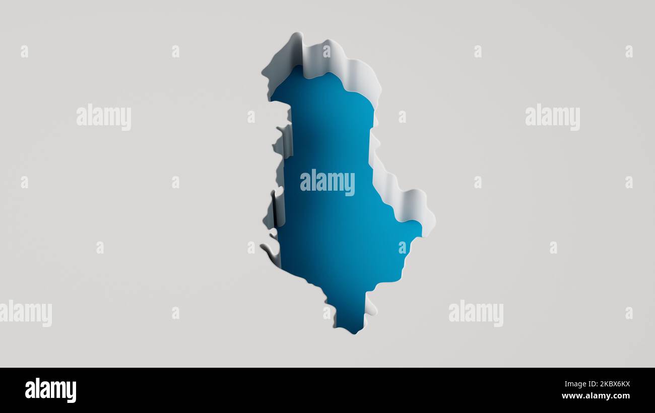 Un'illustrazione della mappa dell'estrusione interna dell'Albania isolata su sfondo nero Foto Stock