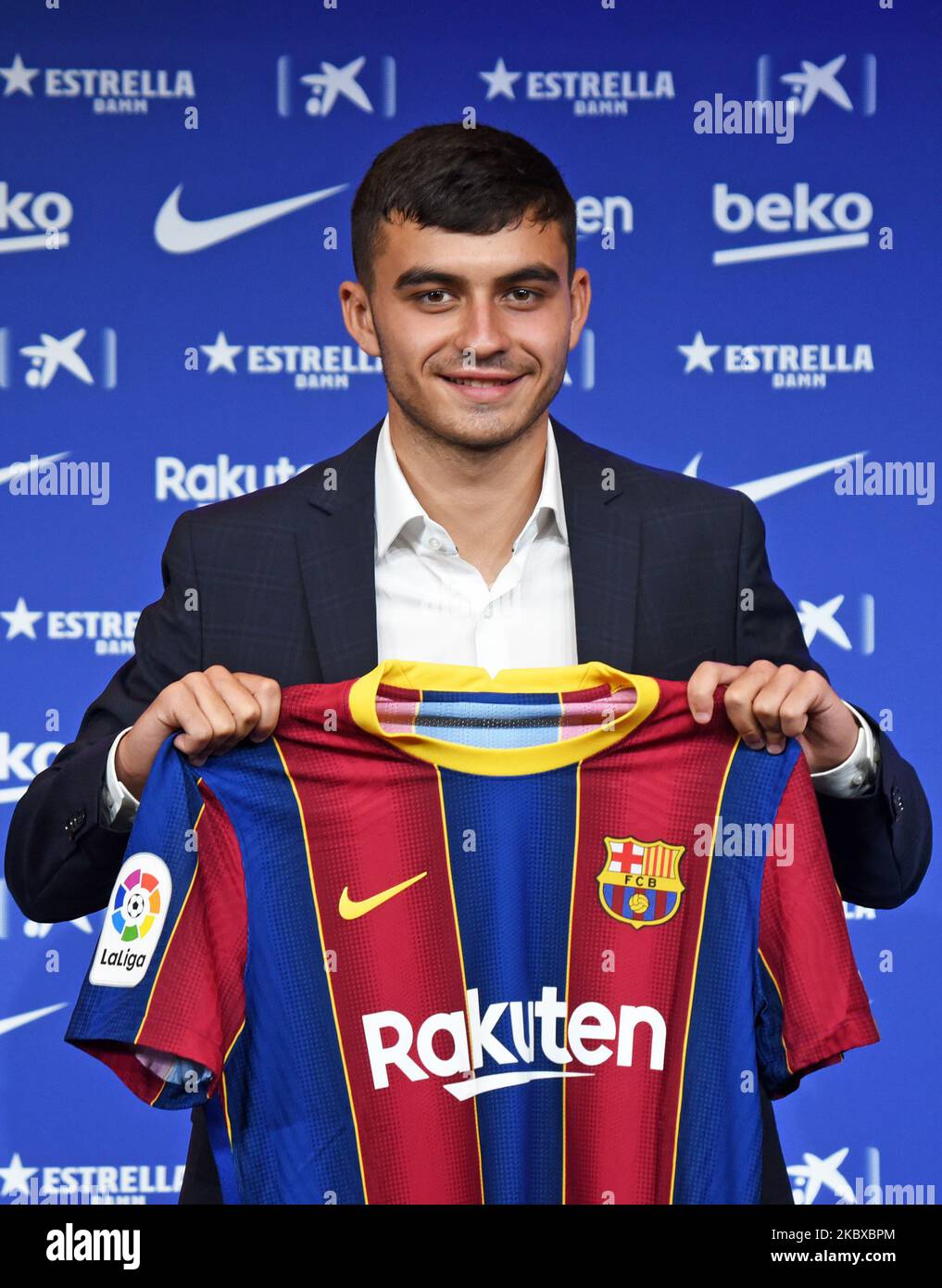 Il nuovo giocatore del FC Barcelona Pedro Gonzalez Lopez 'Pedri' durante la conferenza stampa durante la sua presentazione a Camp Nou il 20 agosto 2020 a Barcellona, Spagna. (Foto di Noelia Deniz/Urbanandsport /NurPhoto) Foto Stock