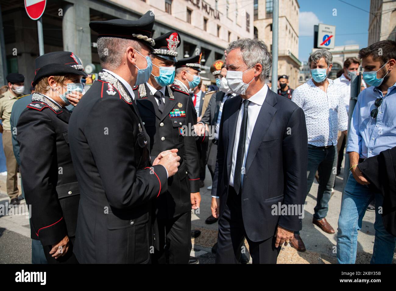 Nando dalla Chiesa partecipa alla commemorazione del 38th° anniversario della morte del generale Carlo Alberto dalla Chiesa, ucciso dalla mafia, in Piazza Diaz il 03 settembre 2020 a Milano. (Foto di Alessandro Bremec/NurPhoto) Foto Stock