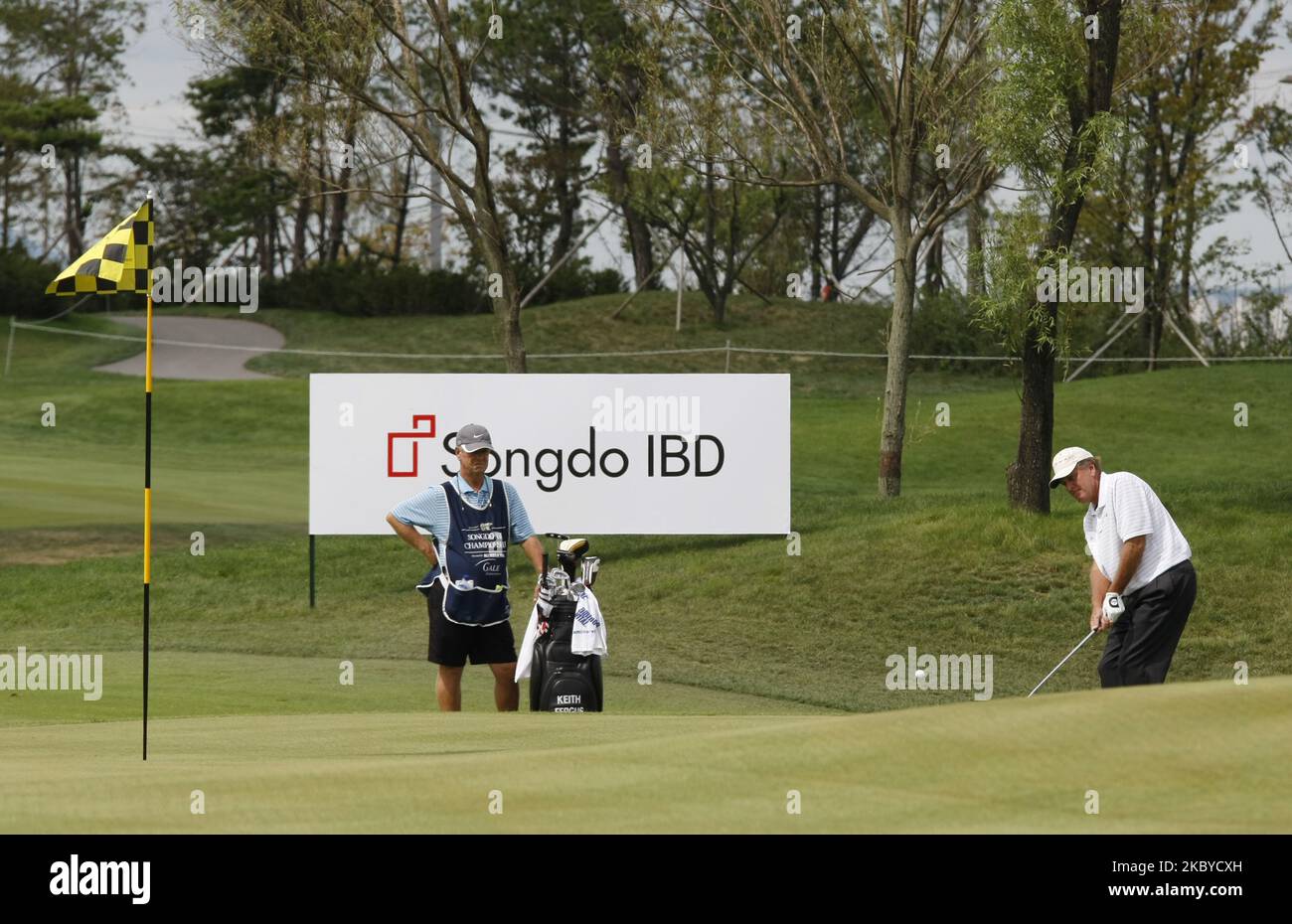 David Eger degli Stati Uniti, 14th hall putt durante il PGA Tour Songdo IBD campionato finale turno al Jack Nicklaus golf club a Incheon il 18 settembre 2011. (Foto di Seung-il Ryu/NurPhoto) Foto Stock