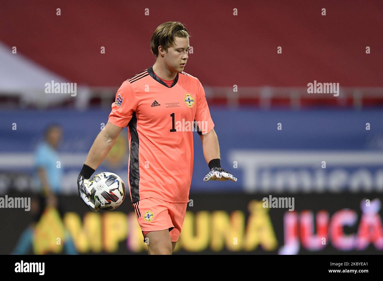 Bailey Peacock-Farrell portiere dell'Irlanda del Nord durante la partita della UEFA Nations League 2021 tra la Romania e l'Irlanda del Nord all'Arena Nationala, a Bucarest, Romania, il 4 settembre 2020. (Foto di Alex Nicodim/NurPhoto) Foto Stock