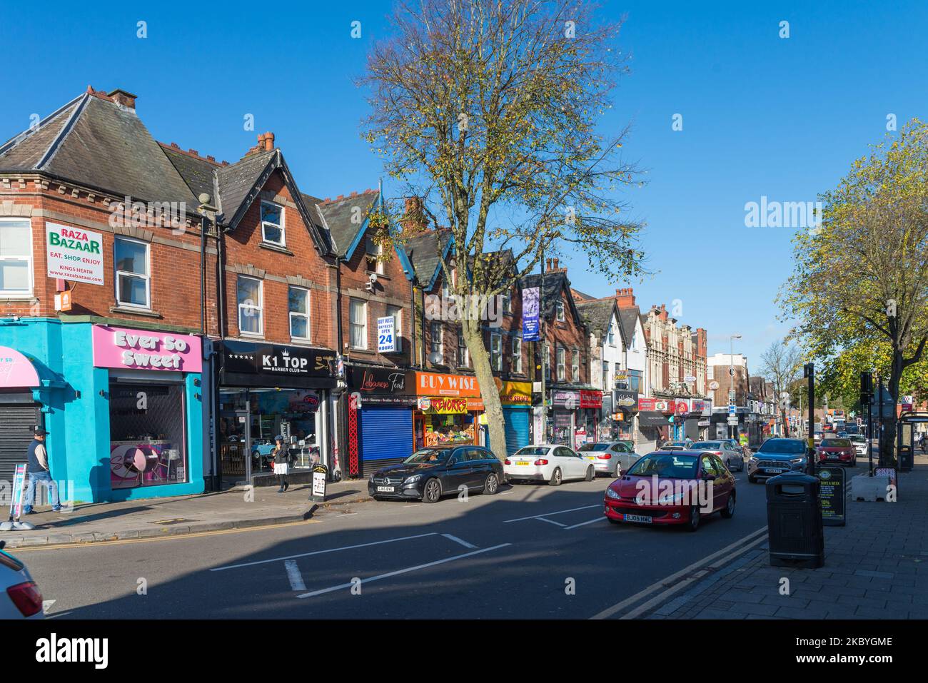 Negozi a Kings Heath High Street, Birmingham Foto Stock