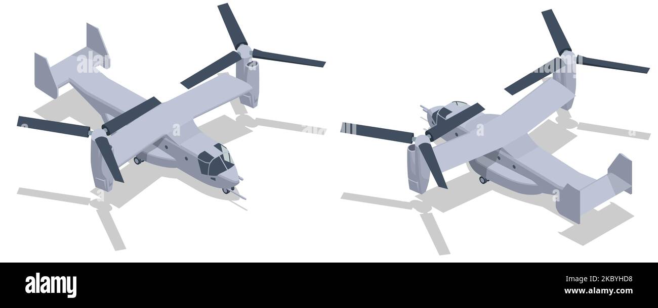 Velivolo militare isometrico delle forze aeree degli Stati Uniti V-22B Osprey tiltrotor. Tiltrotor per operazioni militari. V aereo da trasporto militare STOL Illustrazione Vettoriale