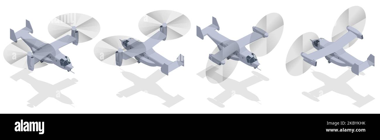 Velivolo militare isometrico delle forze aeree degli Stati Uniti V-22B Osprey tiltrotor. Tiltrotor per operazioni militari. V aereo da trasporto militare STOL Illustrazione Vettoriale