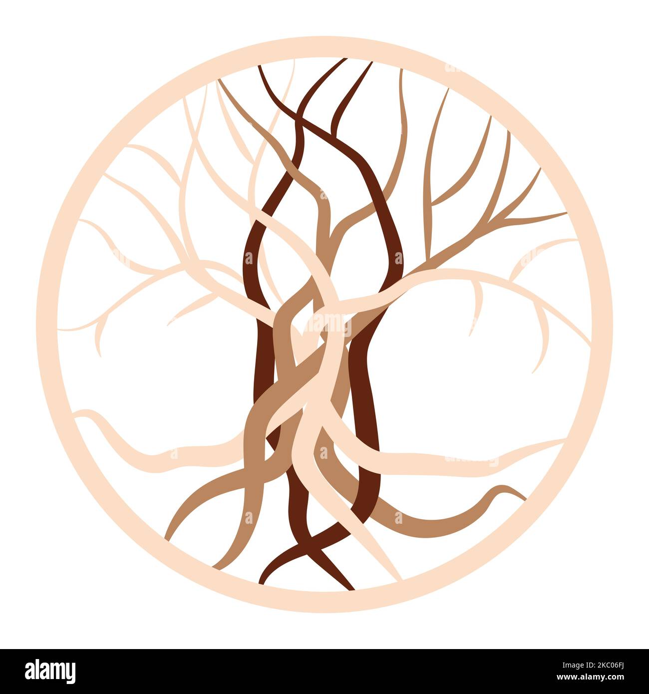 L'albero della vita, un antico simbolo celtico, decorato con motivi scandinavi. Design di moda beige. Illustrazione Vettoriale