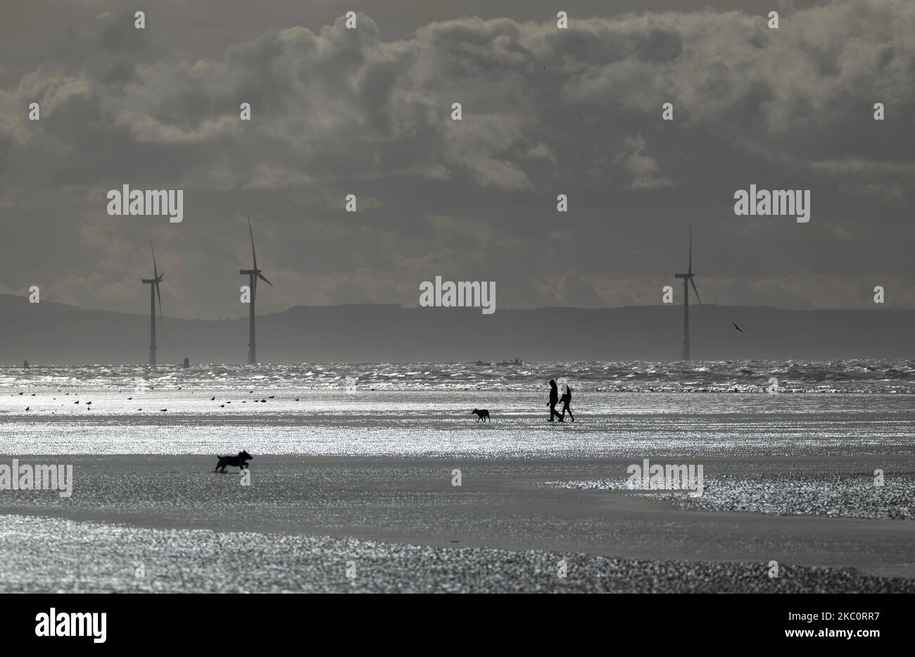 Formby, Regno Unito. 04th Nov 2022. Camminatori con cani camminano lungo la spiaggia con la bassa marea. Credit: Marijan Murat/dpa/Alamy Live News Foto Stock