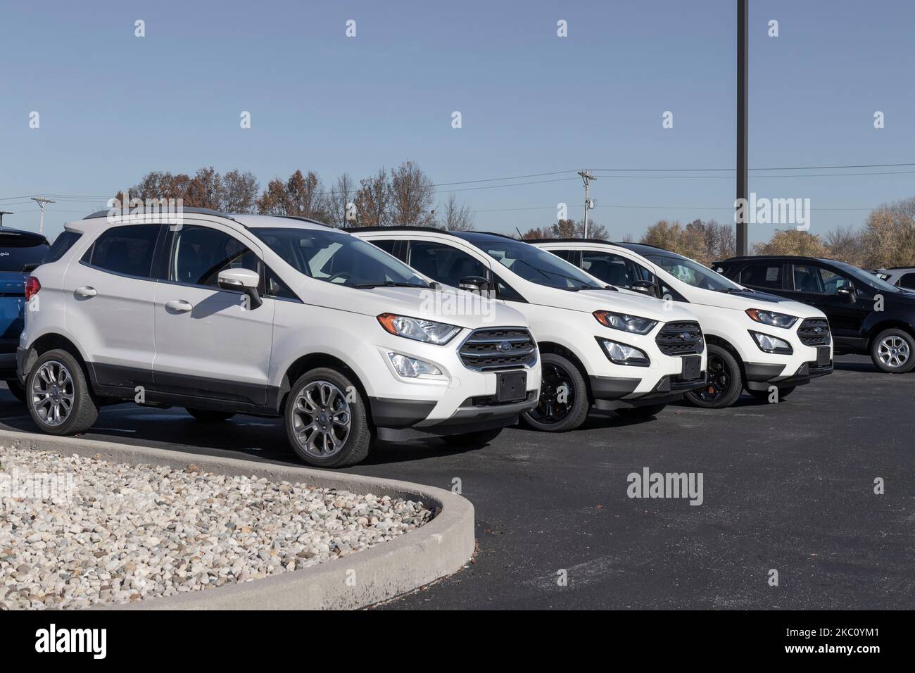 Brownsburg - circa Novembre 2022: Ford Ecosport mostra presso una concessionaria. Ford offre l'Ecosport nelle versioni base, S, se, Titanium e SES. Foto Stock