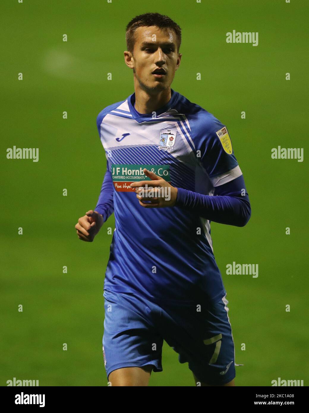 Callum Gribbin di Barrow durante la partita del Trofeo EFL tra Barrow e Leeds United a Holker Street, Barrow-in-Furness il 5th ottobre 2020. (Foto di Mark Fletcher/MI News/NurPhoto) Foto Stock