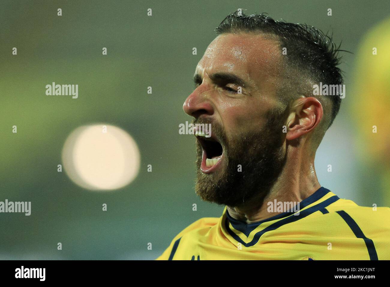 Stefano Scappini festeggia dopo aver segnato un gol durante la Serie C di Modena e Ravenna allo Stadio Braglia il 11 ottobre 2020 a Modena. (Foto di Emmanuele Ciancaglini/NurPhoto) Foto Stock