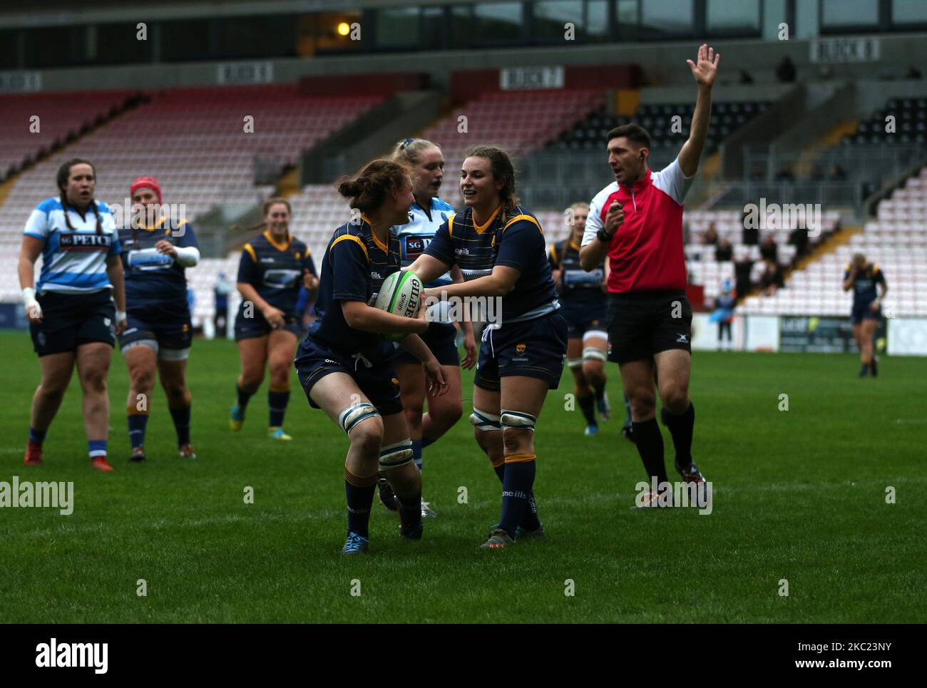 Philippa Rawbone of Worcester Warriors Womenscore un secondo tentativo durante la partita FEMMINILE ALLIANZ PREMIER 15S tra Darlington Mowden Park Sharks e Worcester Warriors alla Northern Echo Arena di Darlington sabato 17th ottobre 2020. (Foto di Chris Booth/MI News/NurPhoto) Foto Stock