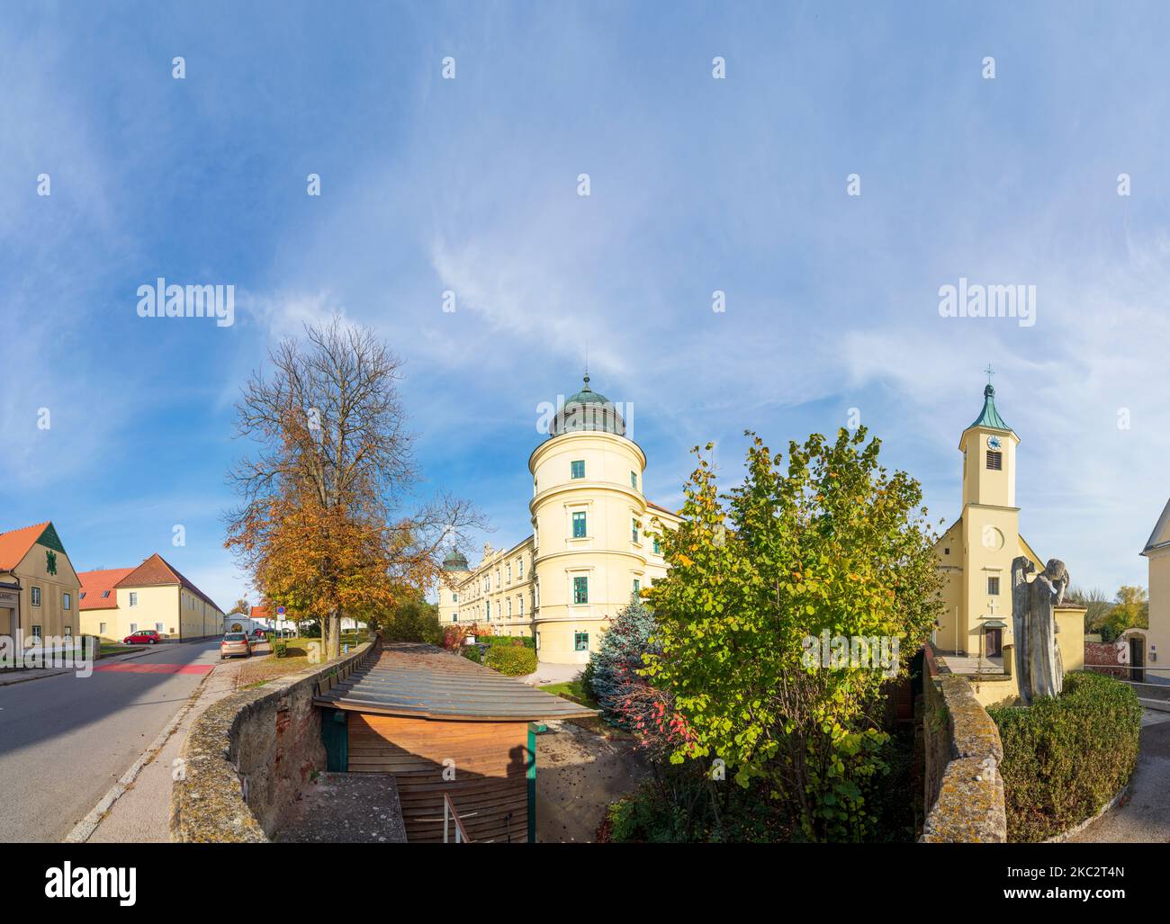 Judenau-Baumgarten: Schloss Judenau Castello e chiesa a Wienerwald, boschi di Vienna, Niederösterreich, bassa Austria, Austria Foto Stock