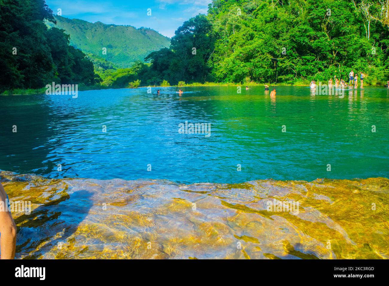 rio grande cristalina en medio de bosque Foto Stock