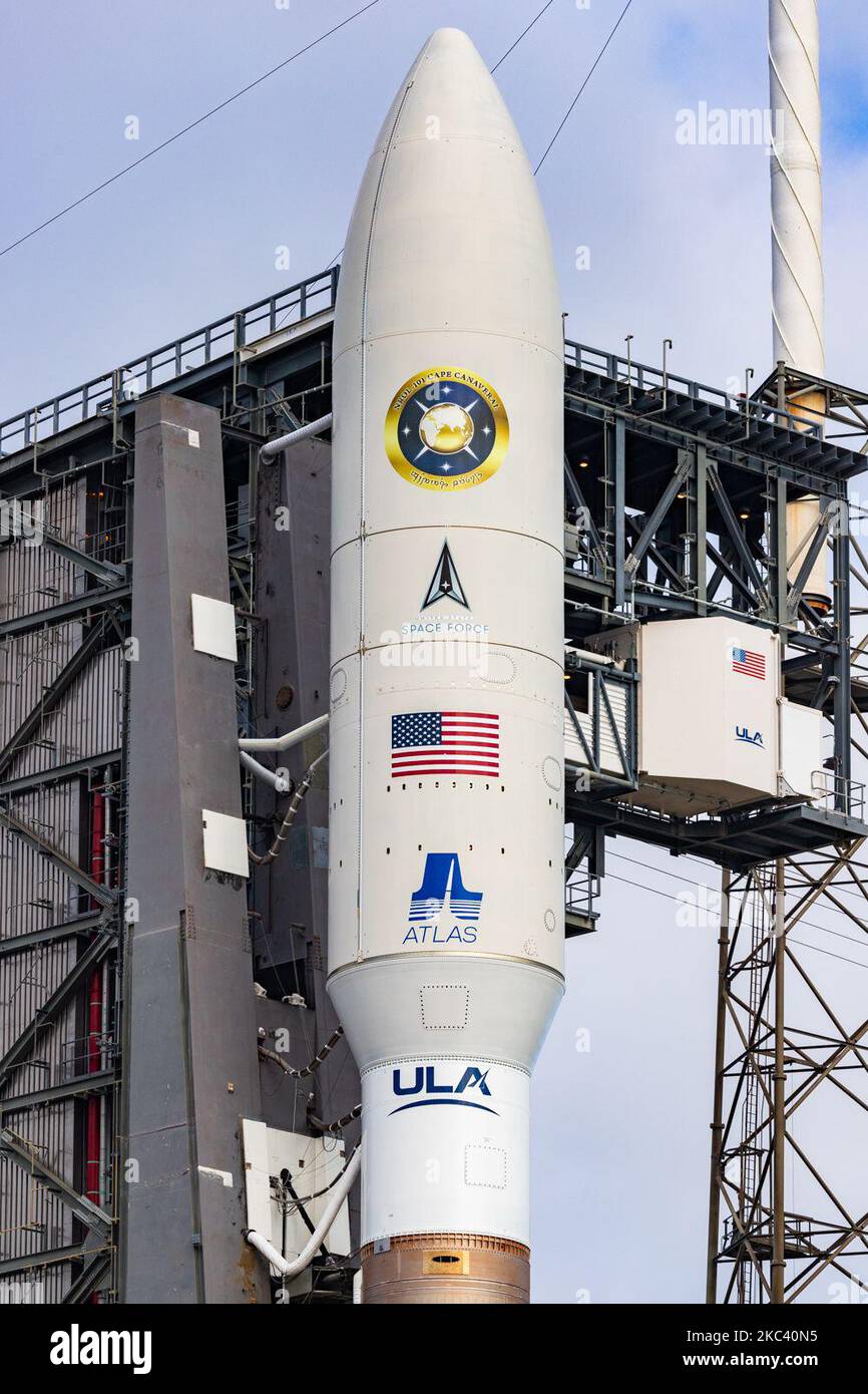 13 novembre 2020 - Un razzo ULA AtlantasV è pronto al lancio della Stazione dell'Aeronautica militare di Cape Canaveral 41 prima della missione NROL-101. (Foto di Manuel Mazzanti/NurPhoto9 Foto Stock
